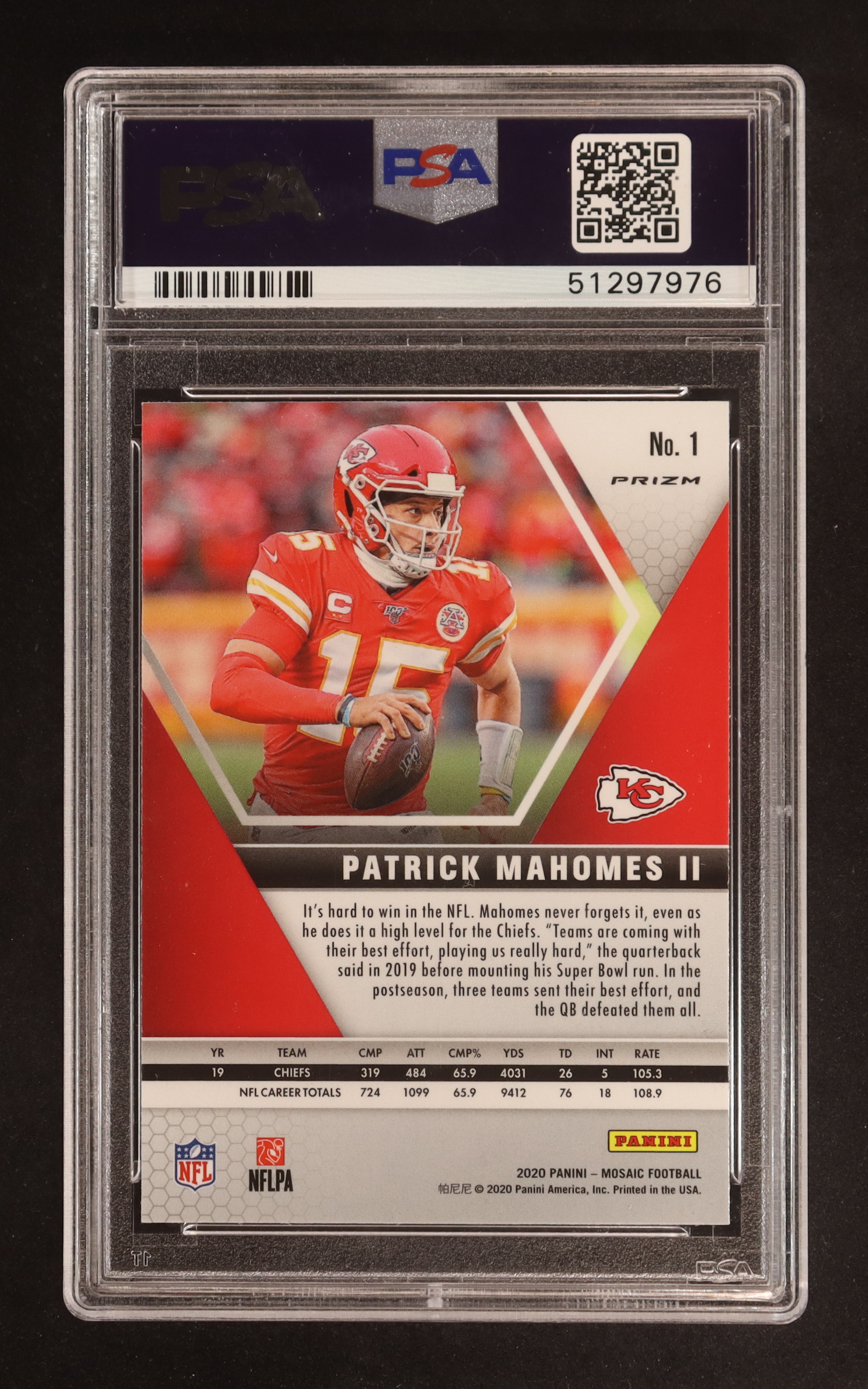 Patrick Mahomes II 2020 Panini Mosaic Mosaic Red #1 (PSA 9) at PristineAuction.com Patrick Mahomes II 2020 Panini Mosaic Mosaic Red #1 (PSA 9) at PristineAuction.com