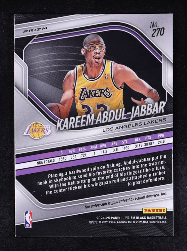 Kareem Abdul-Jabbar 2024-25 Panini Prizm Black Autographs Prizms Silver #270 LGD at PristineAuction.com Kareem Abdul-Jabbar 2024-25 Panini Prizm Black Autographs Prizms Silver #270 LGD at PristineAuction.com