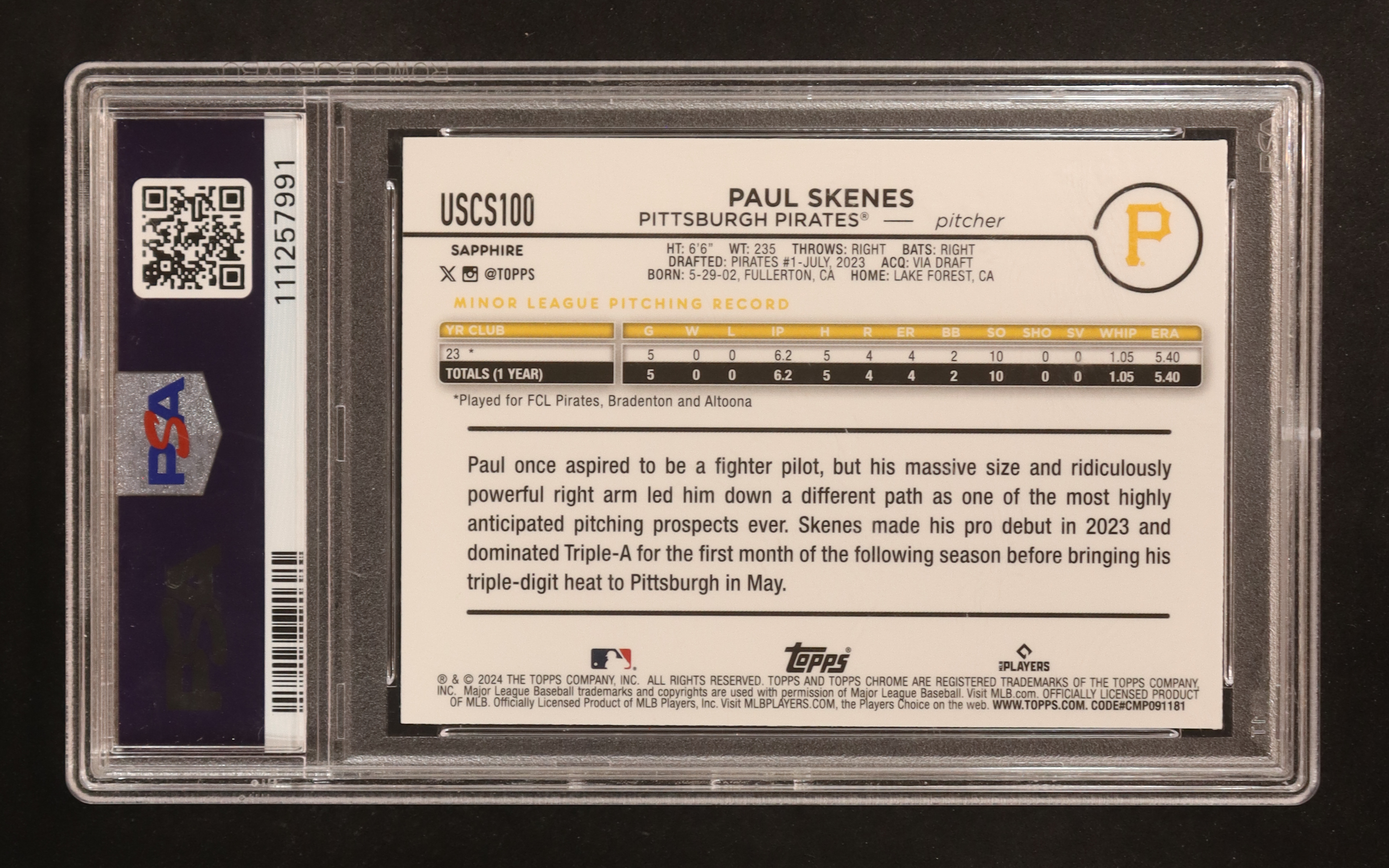 Paul Skenes 2024 Topps Chrome Update Sapphire #USCS100 RC (PSA 9) at PristineAuction.com Paul Skenes 2024 Topps Chrome Update Sapphire #USCS100 RC (PSA 9) at PristineAuction.com