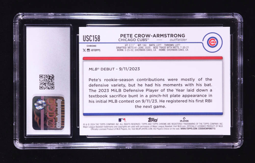 Pete Crow-Armstrong 2024 Topps Chrome Update #USC158 RC (CGC 10) at PristineAuction.com Pete Crow-Armstrong 2024 Topps Chrome Update #USC158 RC (CGC 10) at PristineAuction.com