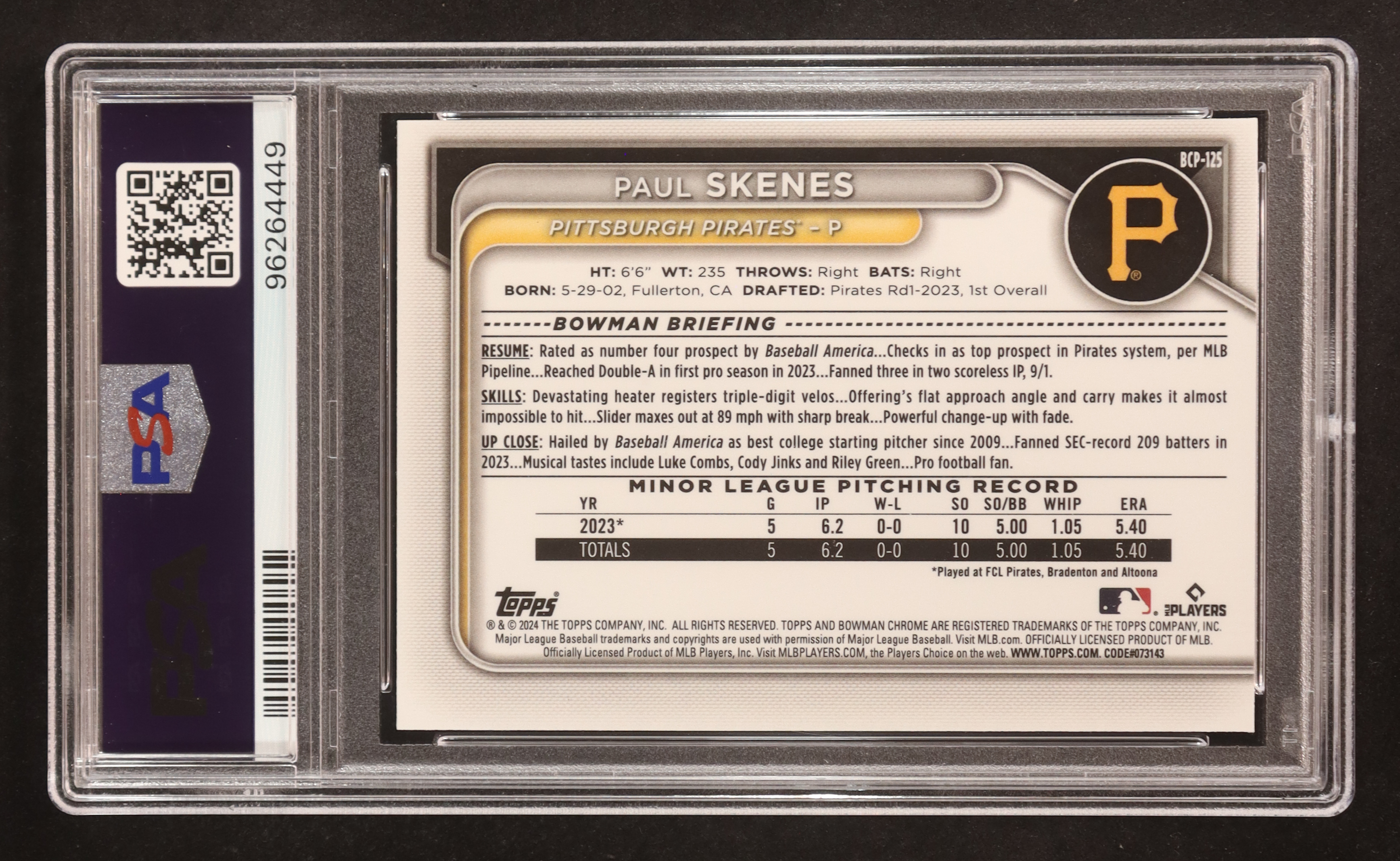 Paul Skenes 2024 Bowman Chrome Prospects #BCP125 RC (PSA 10) at PristineAuction.com Paul Skenes 2024 Bowman Chrome Prospects #BCP125 RC (PSA 10) at PristineAuction.com