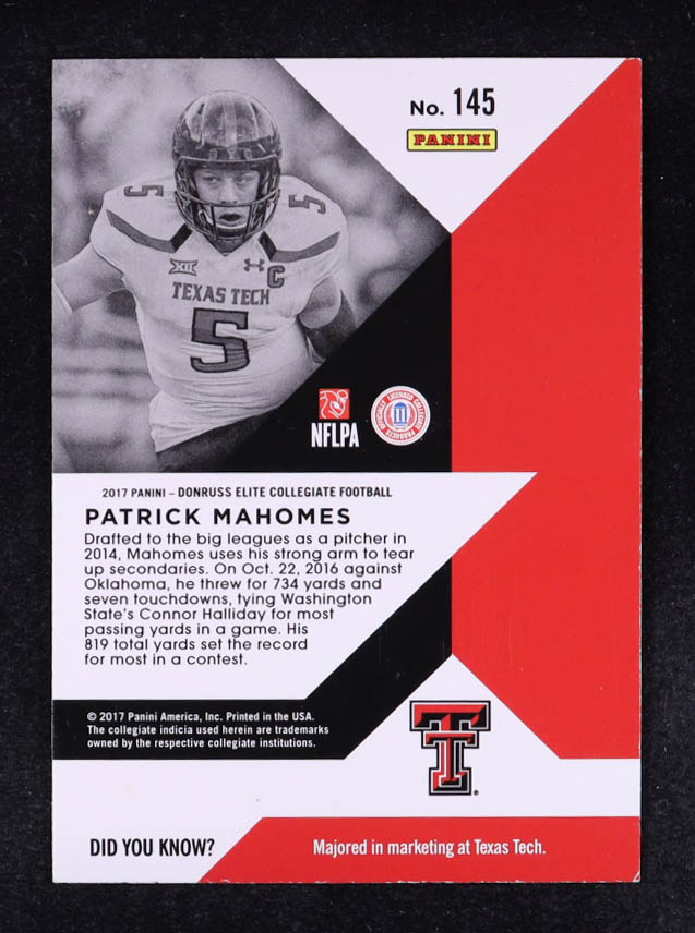Patrick Mahomes II 2017 Elite Draft Picks #145 RC at PristineAuction.com Patrick Mahomes II 2017 Elite Draft Picks #145 RC at PristineAuction.com