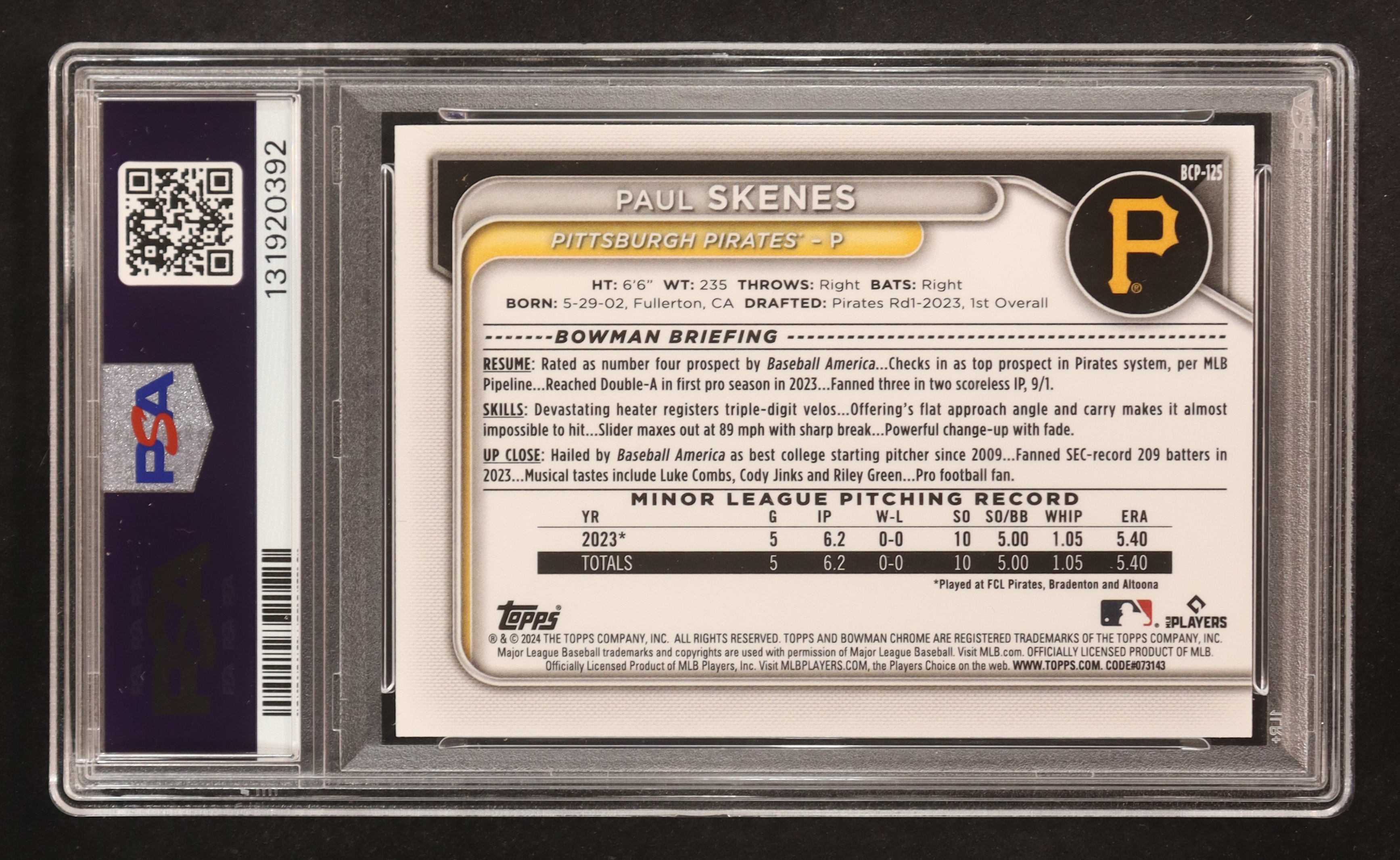 Paul Skenes 2024 Bowman Chrome Prospects #BCP125 RC (PSA 10) at PristineAuction.com Paul Skenes 2024 Bowman Chrome Prospects #BCP125 RC (PSA 10) at PristineAuction.com