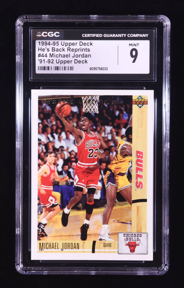 Michael Jordan 1994-95 Upper Deck Jordan He's Back Reprints #44 / 91-92 Upper Deck (CGC 9) at PristineAuction.com Michael Jordan 1994-95 Upper Deck Jordan He's Back Reprints #44 / 91-92 Upper Deck (CGC 9) at PristineAuction.com