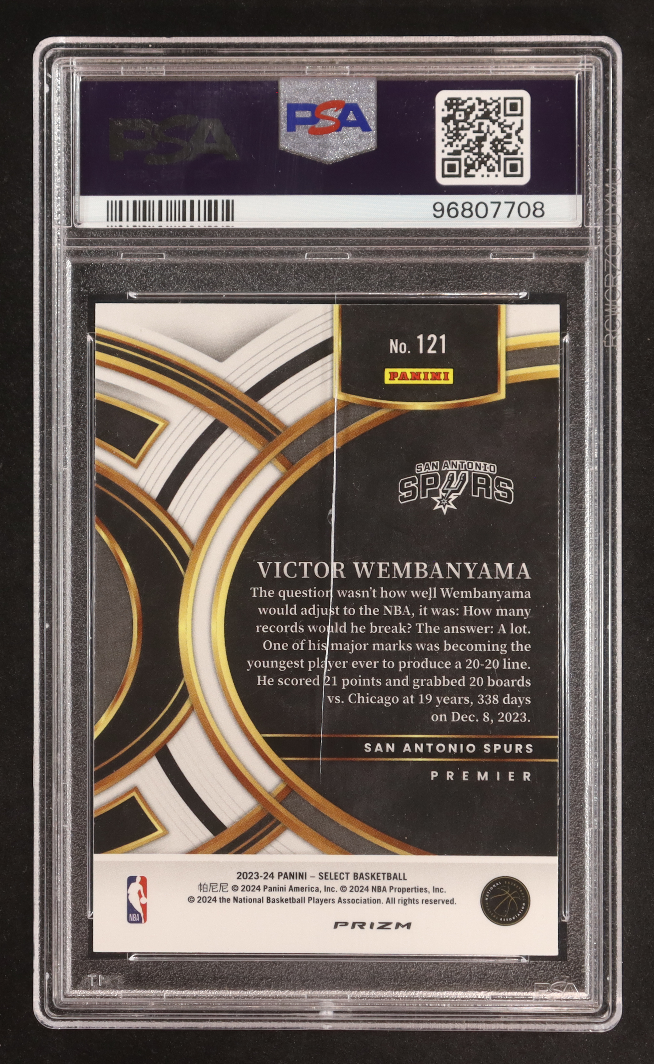 Victor Wembanyama 2023-24 Select Prizms Blue Cracked Ice #121 RC (PSA 10) at PristineAuction.com Victor Wembanyama 2023-24 Select Prizms Blue Cracked Ice #121 RC (PSA 10) at PristineAuction.com