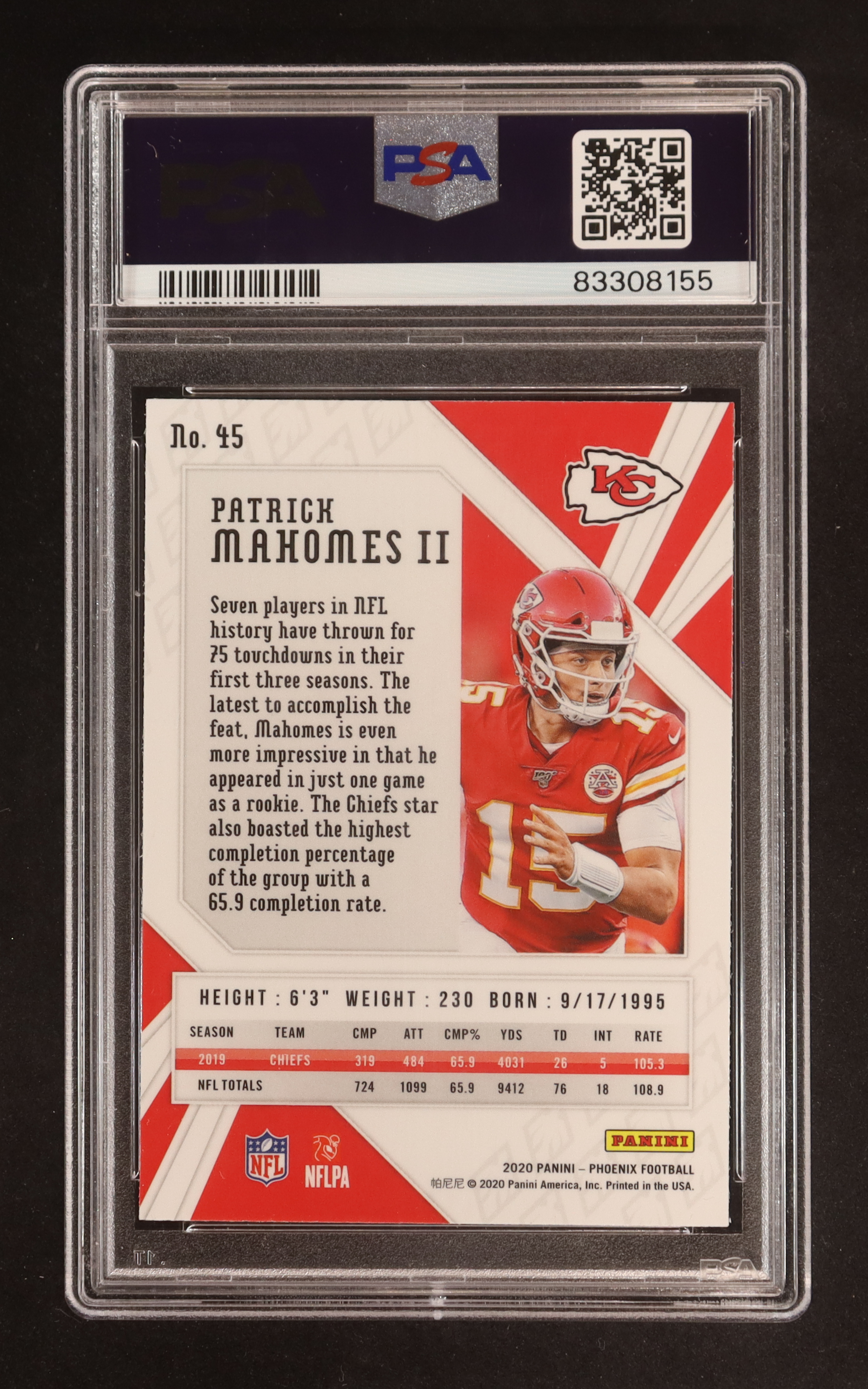 Patrick Mahomes II 2020 Panini Phoenix Fire Burst #45 (PSA 10) at PristineAuction.com Patrick Mahomes II 2020 Panini Phoenix Fire Burst #45 (PSA 10) at PristineAuction.com