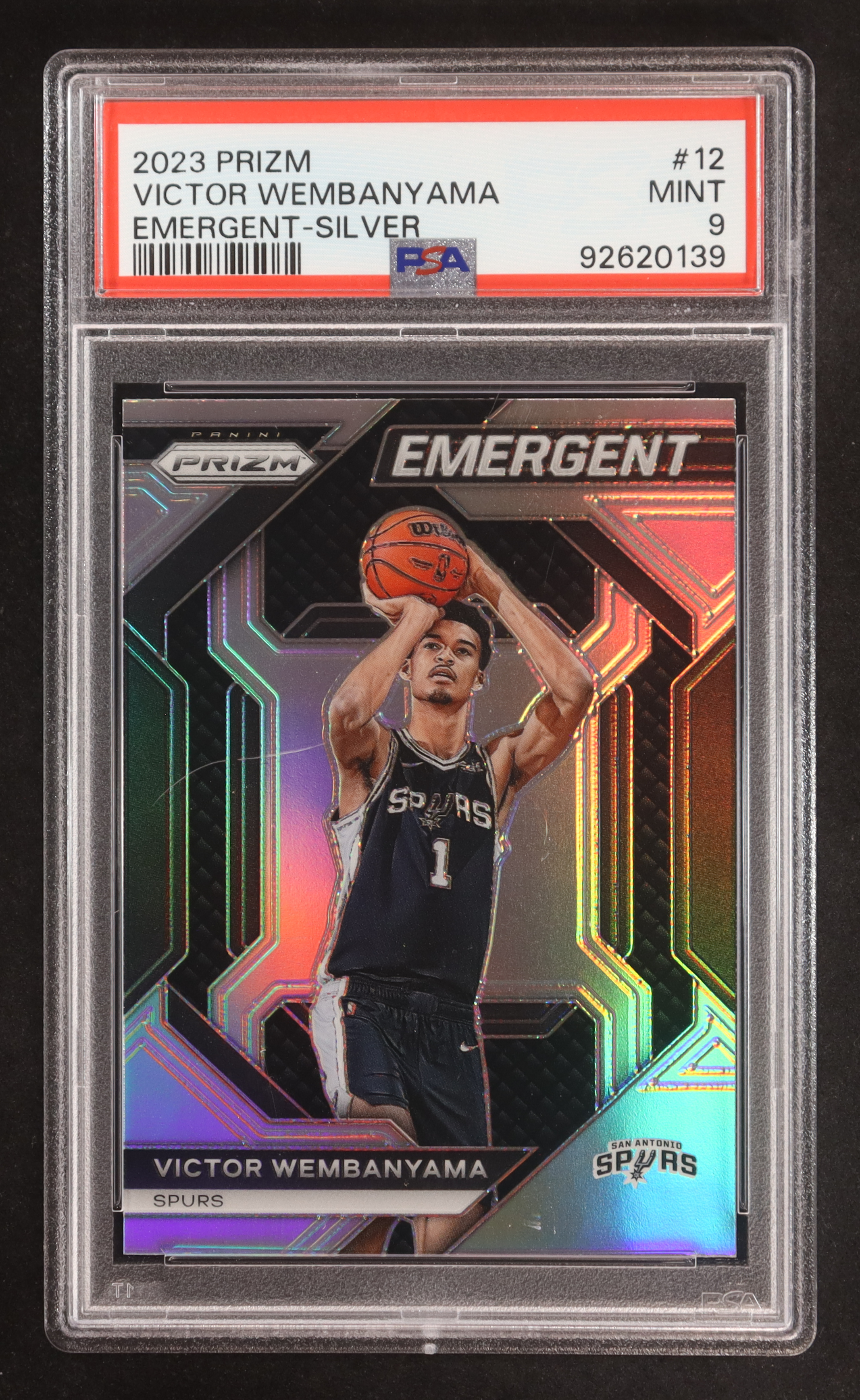 Victor Wembanyama 2023-24 Panini Prizm Emergent Prizms Silver #12 RC (PSA 9) at PristineAuction.com Victor Wembanyama 2023-24 Panini Prizm Emergent Prizms Silver #12 RC (PSA 9) at PristineAuction.com