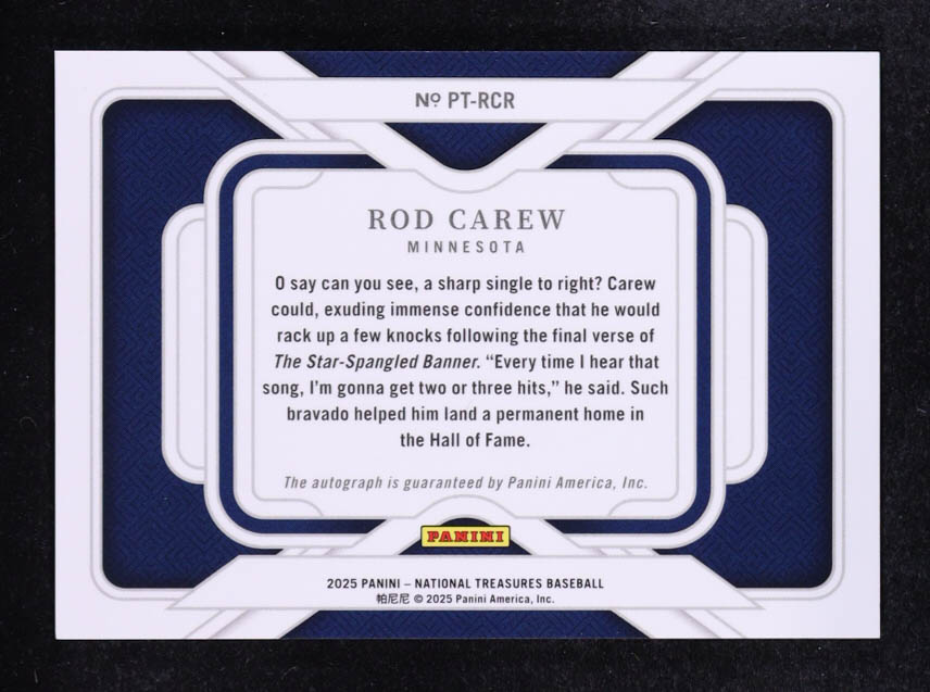 Rod Carew 2025 Panini National Treasures Personalized Treasures Autographs Blue #17 #16/49 at PristineAuction.com Rod Carew 2025 Panini National Treasures Personalized Treasures Autographs Blue #17 #16/49 at PristineAuction.com