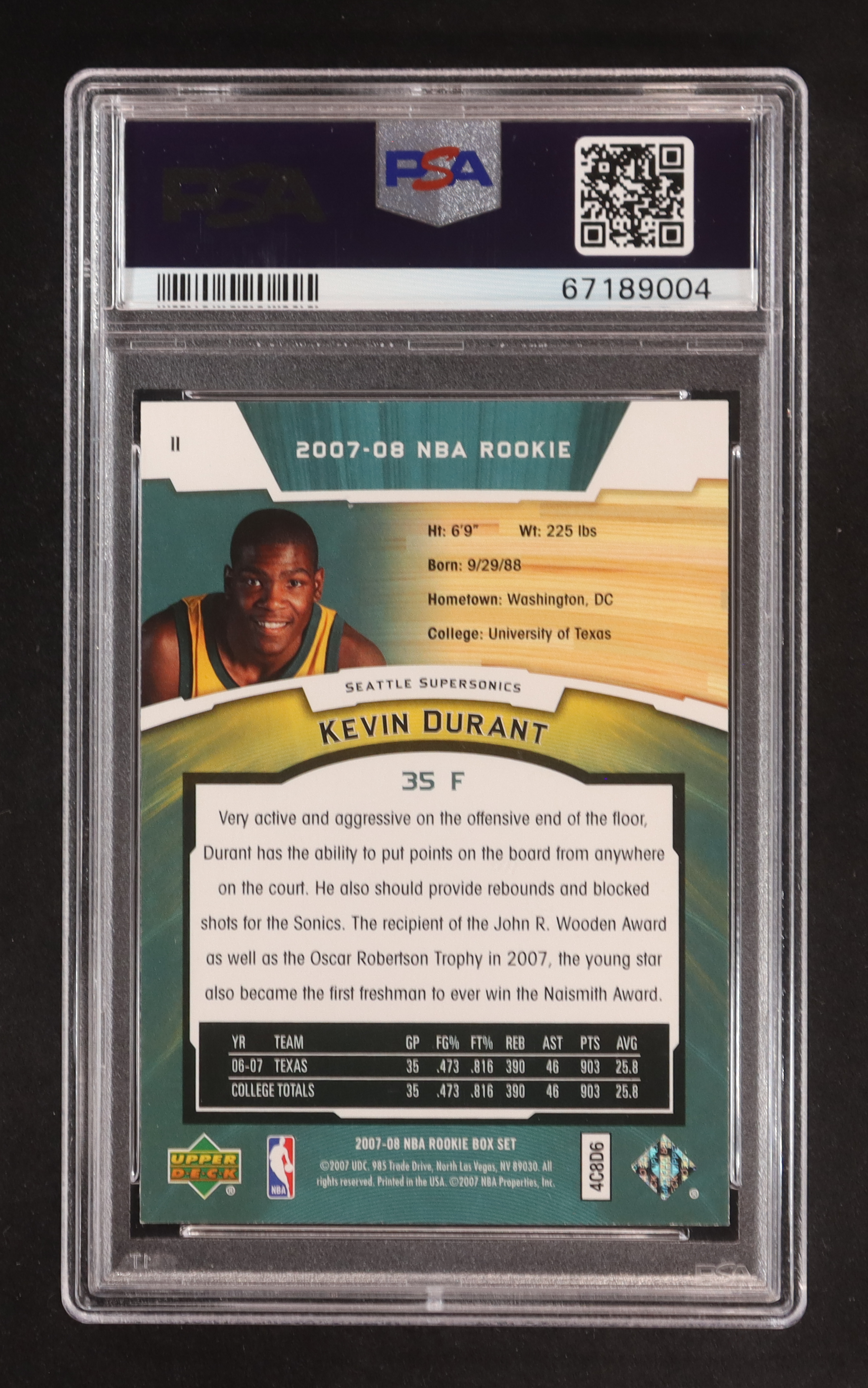 Kevin Durant 2007-08 Upper Deck NBA Rookie Box Set #11 RC (PSA 9) at PristineAuction.com Kevin Durant 2007-08 Upper Deck NBA Rookie Box Set #11 RC (PSA 9) at PristineAuction.com