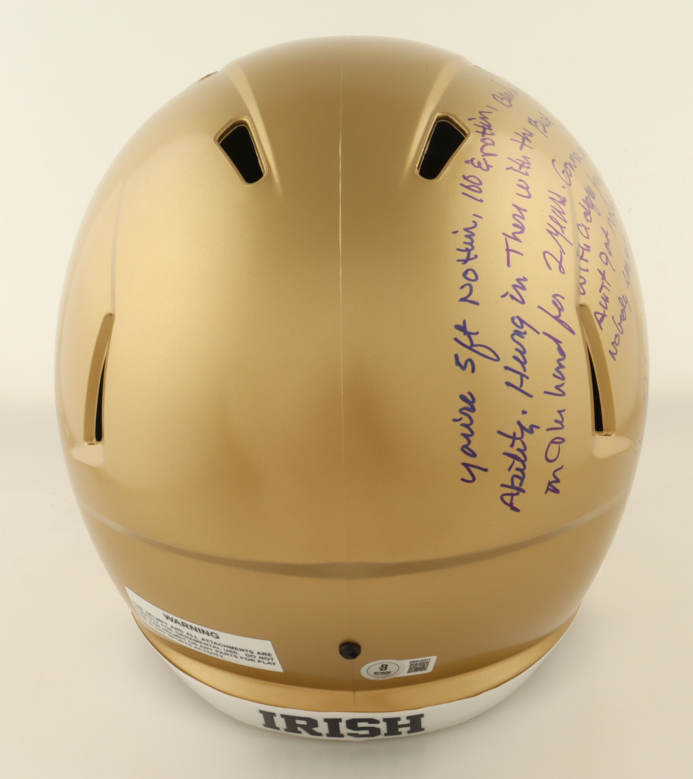 Rudy Ruettiger Signed Notre Dame Fighting Irish Full-Size Speed Helmet with Extensive Inscription (Beckett) at PristineAuction.com Rudy Ruettiger Signed Notre Dame Fighting Irish Full-Size Speed Helmet with Extensive Inscription (Beckett) at PristineAuction.com