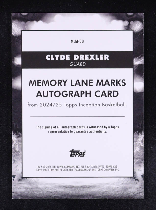 Clyde Drexler 2024-25 Topps Inception Memory Lane Marks #MLMCD at PristineAuction.com Clyde Drexler 2024-25 Topps Inception Memory Lane Marks #MLMCD at PristineAuction.com
