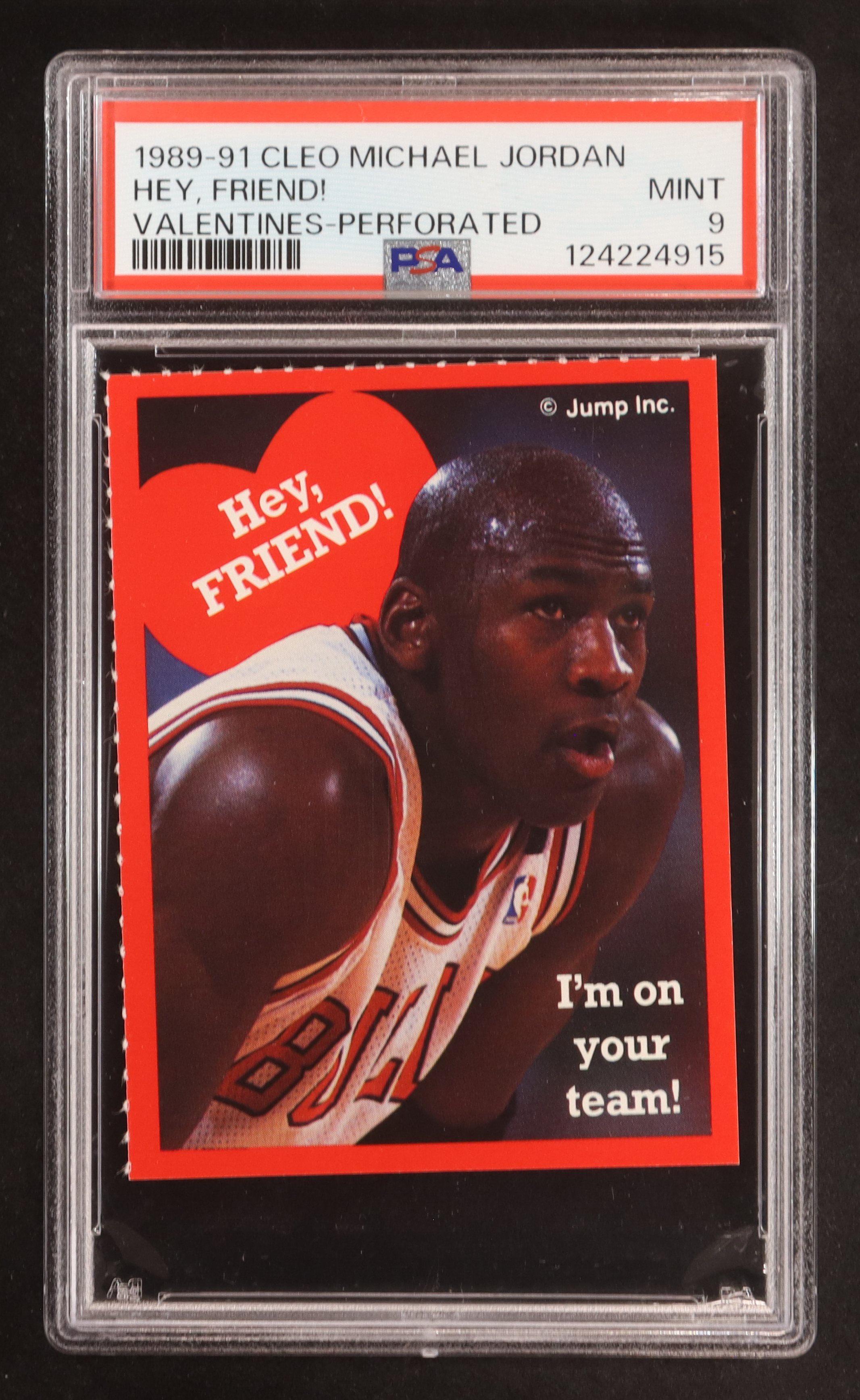 Hey Friend I'm On Your Team 1989 Cleo Michael Jordan Valentines #NNO (PSA 9) at PristineAuction.com Hey Friend I'm On Your Team 1989 Cleo Michael Jordan Valentines #NNO (PSA 9) at PristineAuction.com