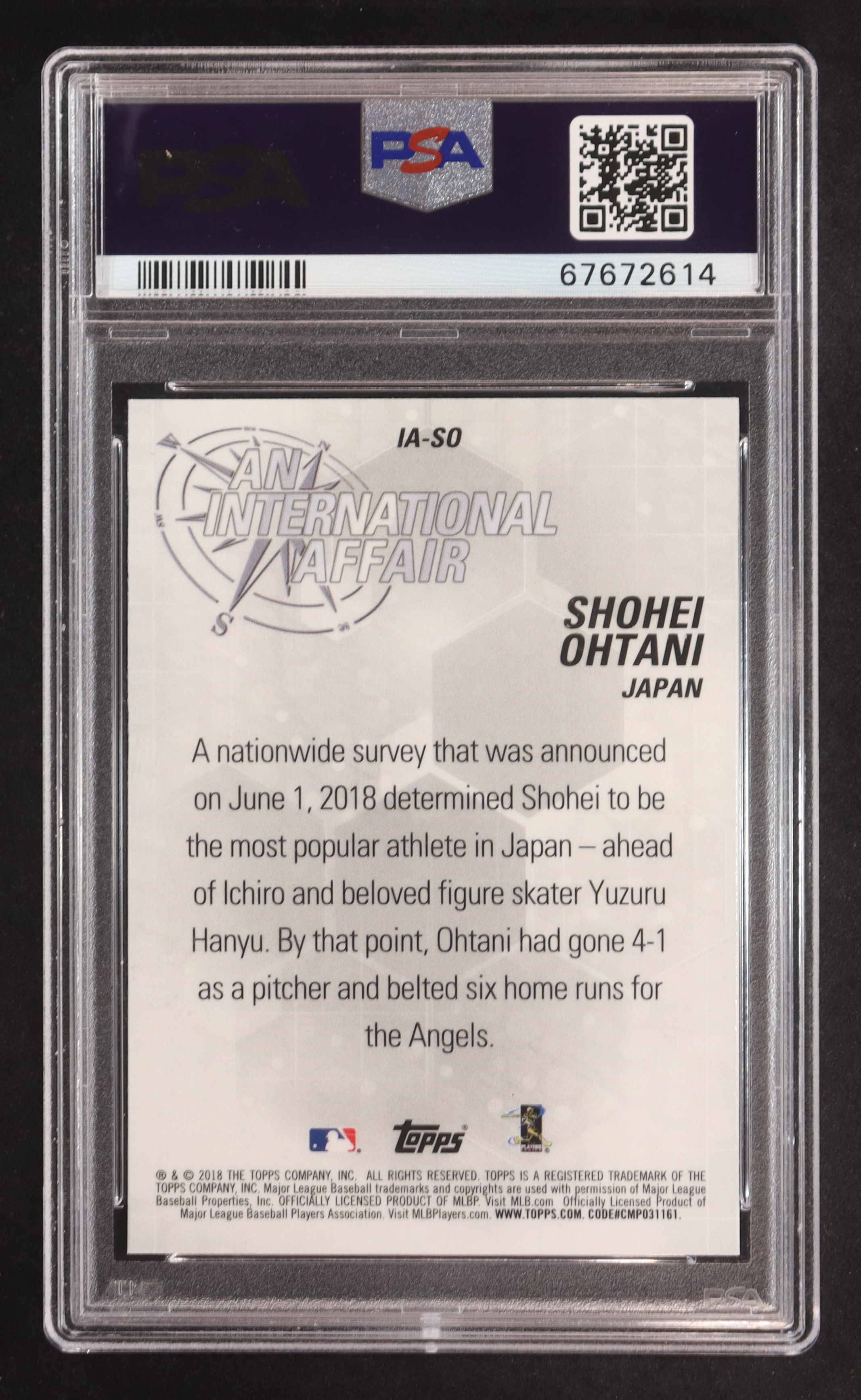 Shohei Ohtani 2018 Topps Chrome Update An International Affair #IASO RC (PSA 10) at PristineAuction.com Shohei Ohtani 2018 Topps Chrome Update An International Affair #IASO RC (PSA 10) at PristineAuction.com