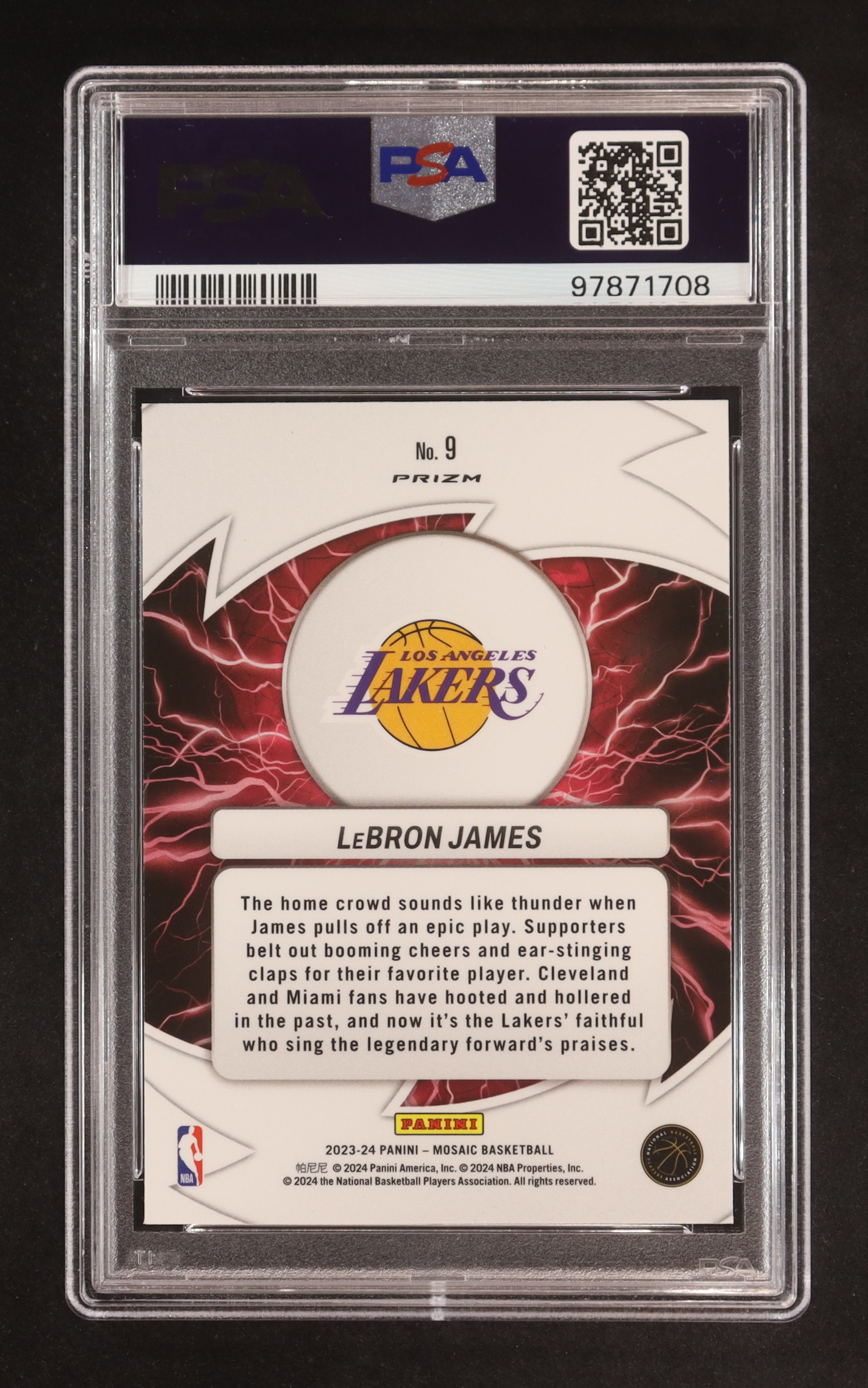 LeBron James 2023-24 Panini Mosaic Thunder Road Mosaic Green #9 (PSA 10) at PristineAuction.com LeBron James 2023-24 Panini Mosaic Thunder Road Mosaic Green #9 (PSA 10) at PristineAuction.com