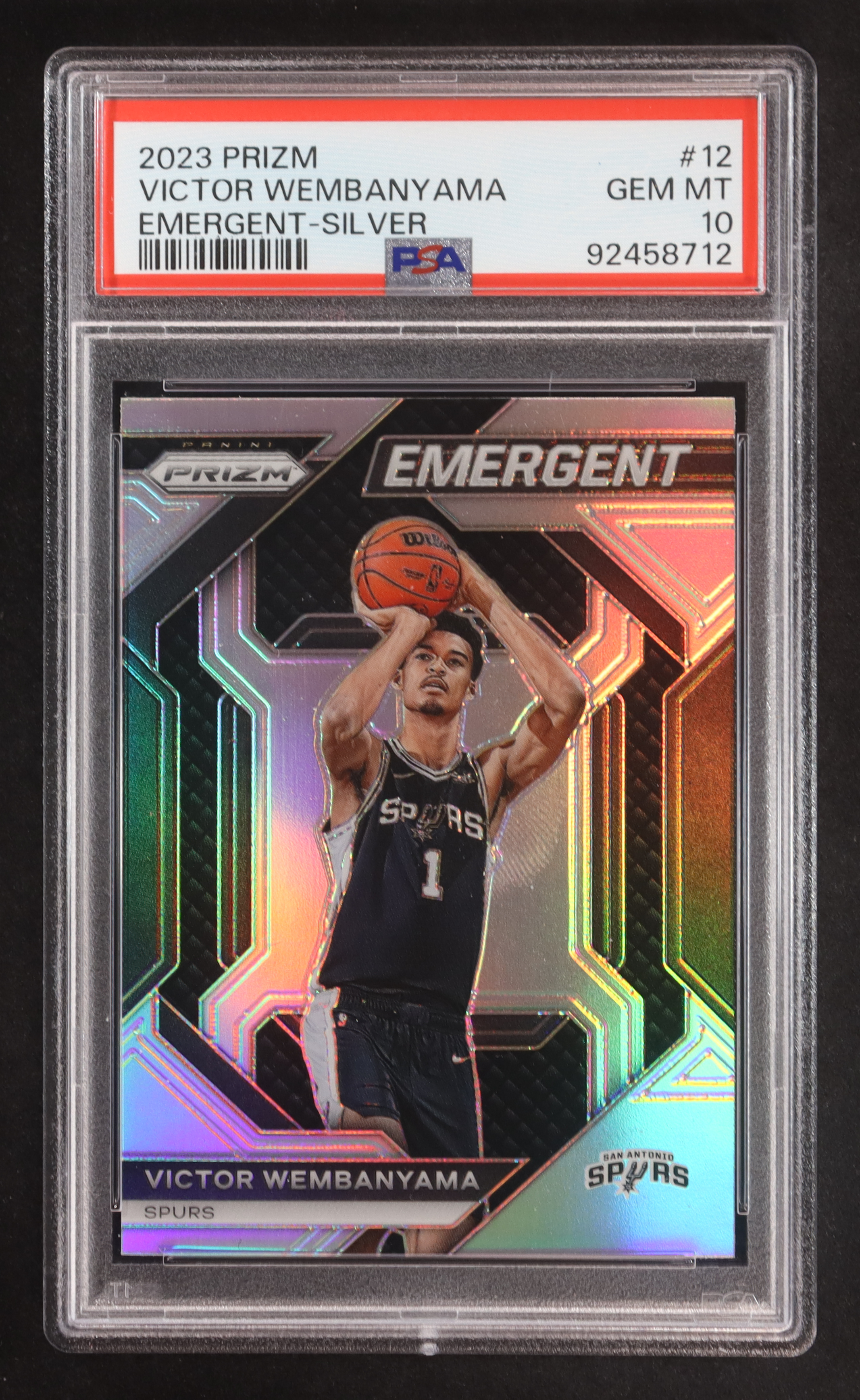 Victor Wembanyama 2023-24 Panini Prizm Emergent Prizms Silver #12 RC (PSA 10) at PristineAuction.com Victor Wembanyama 2023-24 Panini Prizm Emergent Prizms Silver #12 RC (PSA 10) at PristineAuction.com