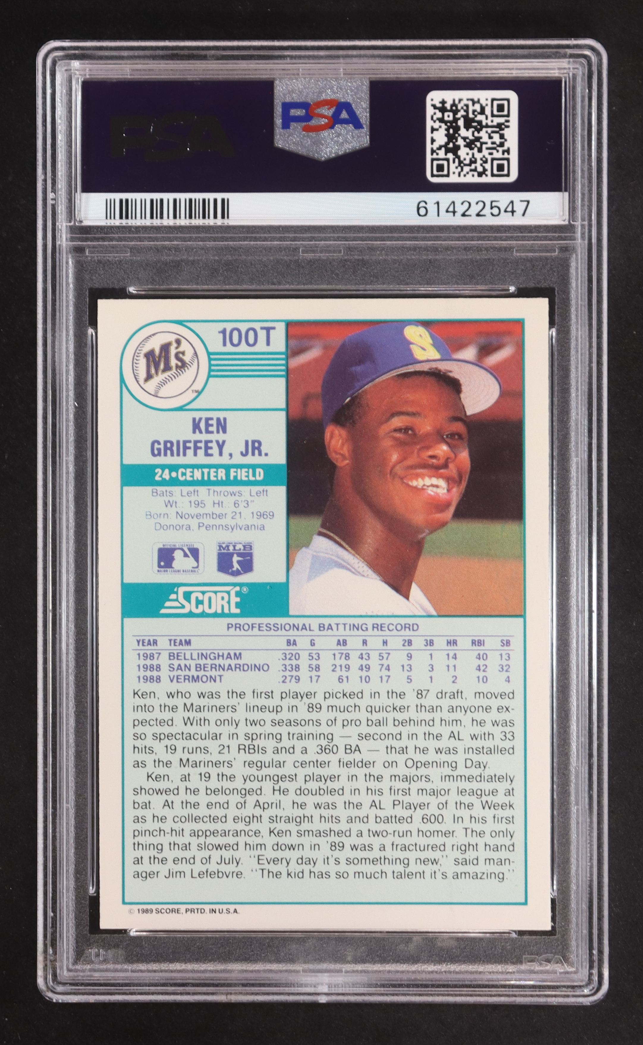 Ken Griffey Jr. 1989 Score/Traded #100T RC (PSA 9) at PristineAuction.com Ken Griffey Jr. 1989 Score/Traded #100T RC (PSA 9) at PristineAuction.com