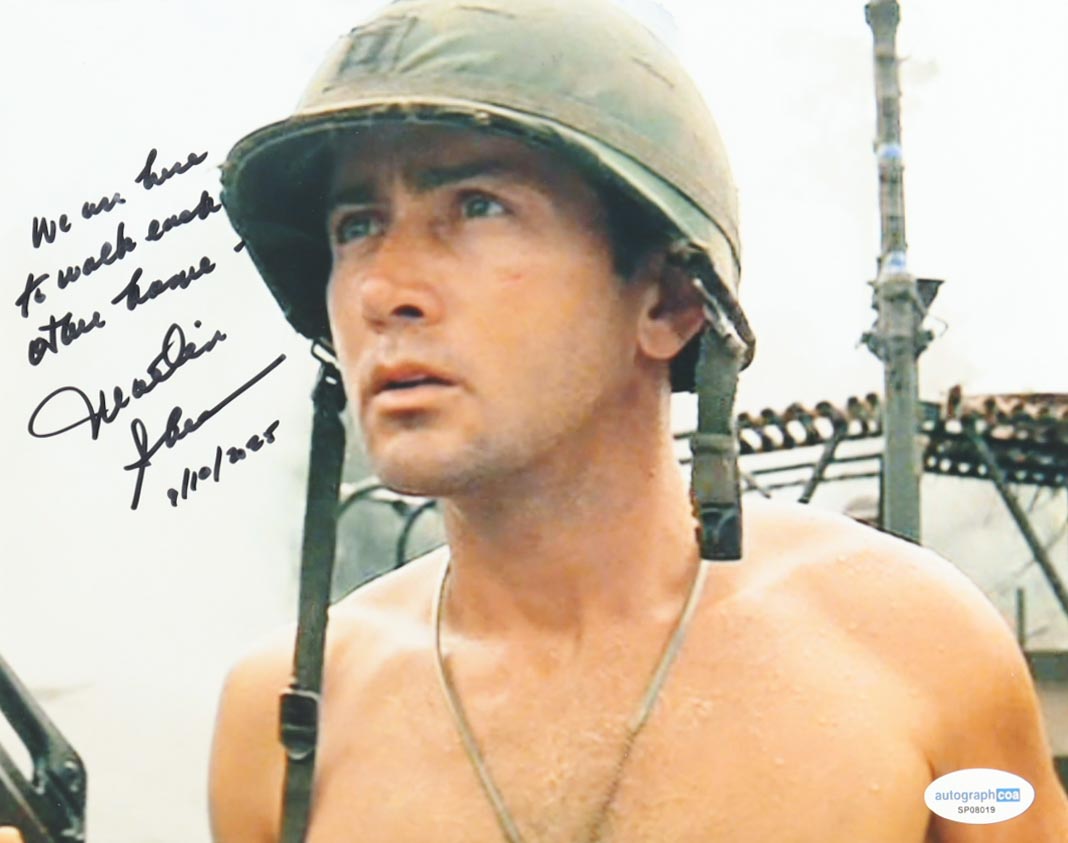 Martin Sheen Signed "Apocalypse Now" 8x10 Photo Inscribed "We Are Here To Walk Each Other Home" & "9/10/2025" (ACOA) at PristineAuction.com Martin Sheen Signed "Apocalypse Now" 8x10 Photo Inscribed "We Are Here To Walk Each Other Home" & "9/10/2025" (ACOA) at PristineAuction.com