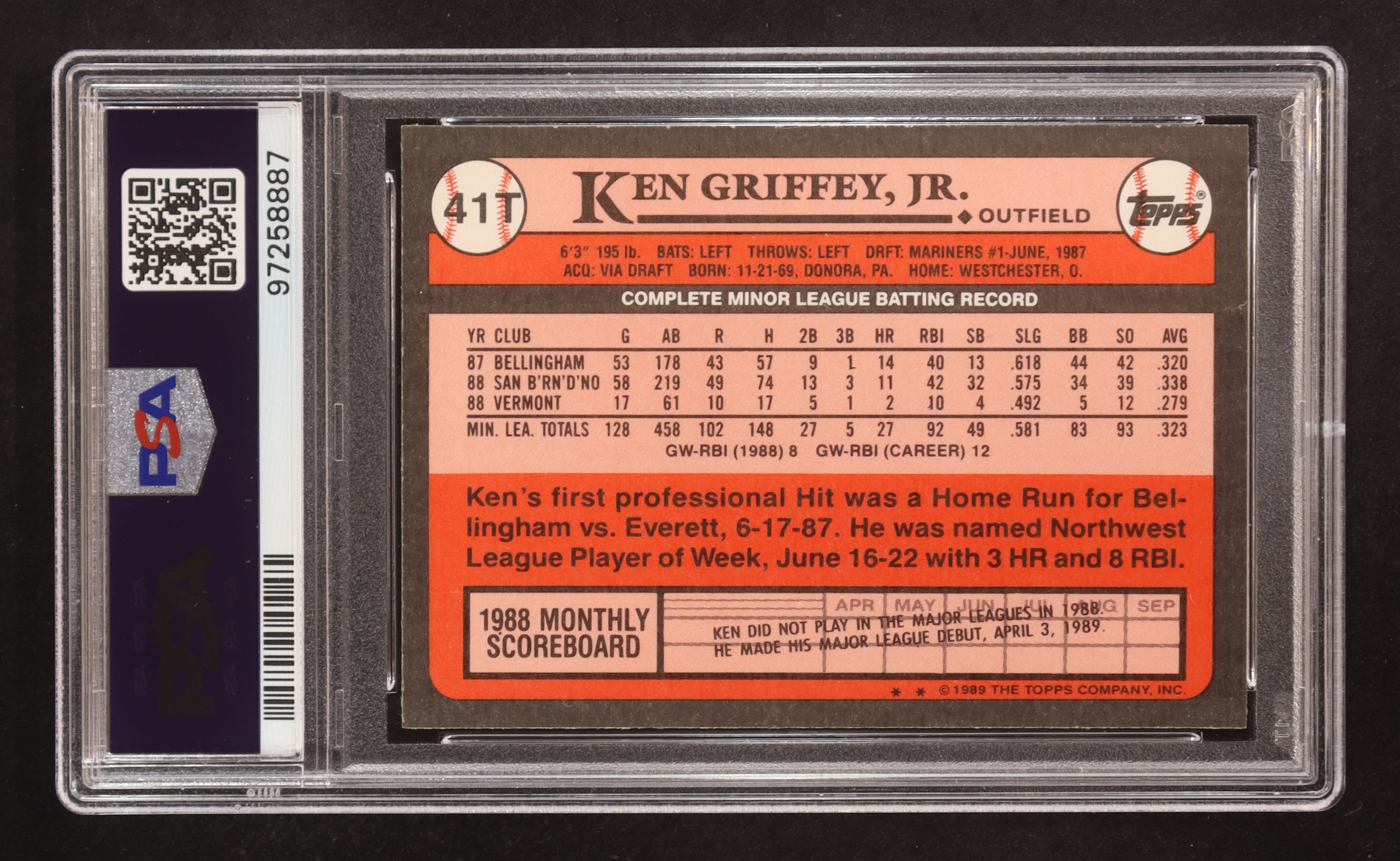 Ken Griffey Jr. 1989 Topps Traded #41T RC (PSA 9) at PristineAuction.com Ken Griffey Jr. 1989 Topps Traded #41T RC (PSA 9) at PristineAuction.com