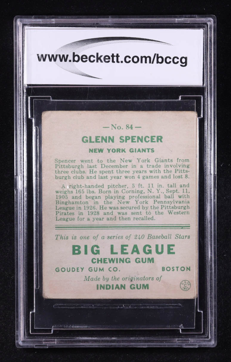 Glenn Spencer 1933 Goudey #84 (BCCG 7) at PristineAuction.com Glenn Spencer 1933 Goudey #84 (BCCG 7) at PristineAuction.com