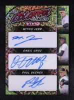 Paul Skenes RC / Mitch Jebb RC / Oneil Cruz / 2024 Leaf Vivid Colorful Combos Triple Autographs Green Mojo #CCT9 #08/10 at PristineAuction.com