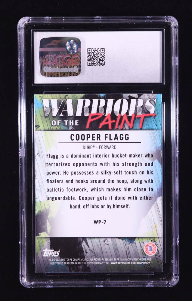 Cooper Flagg 2024-25 Bowman Chrome University Warriors of the Paint #WP7 RC (CGC 10) at PristineAuction.com Cooper Flagg 2024-25 Bowman Chrome University Warriors of the Paint #WP7 RC (CGC 10) at PristineAuction.com
