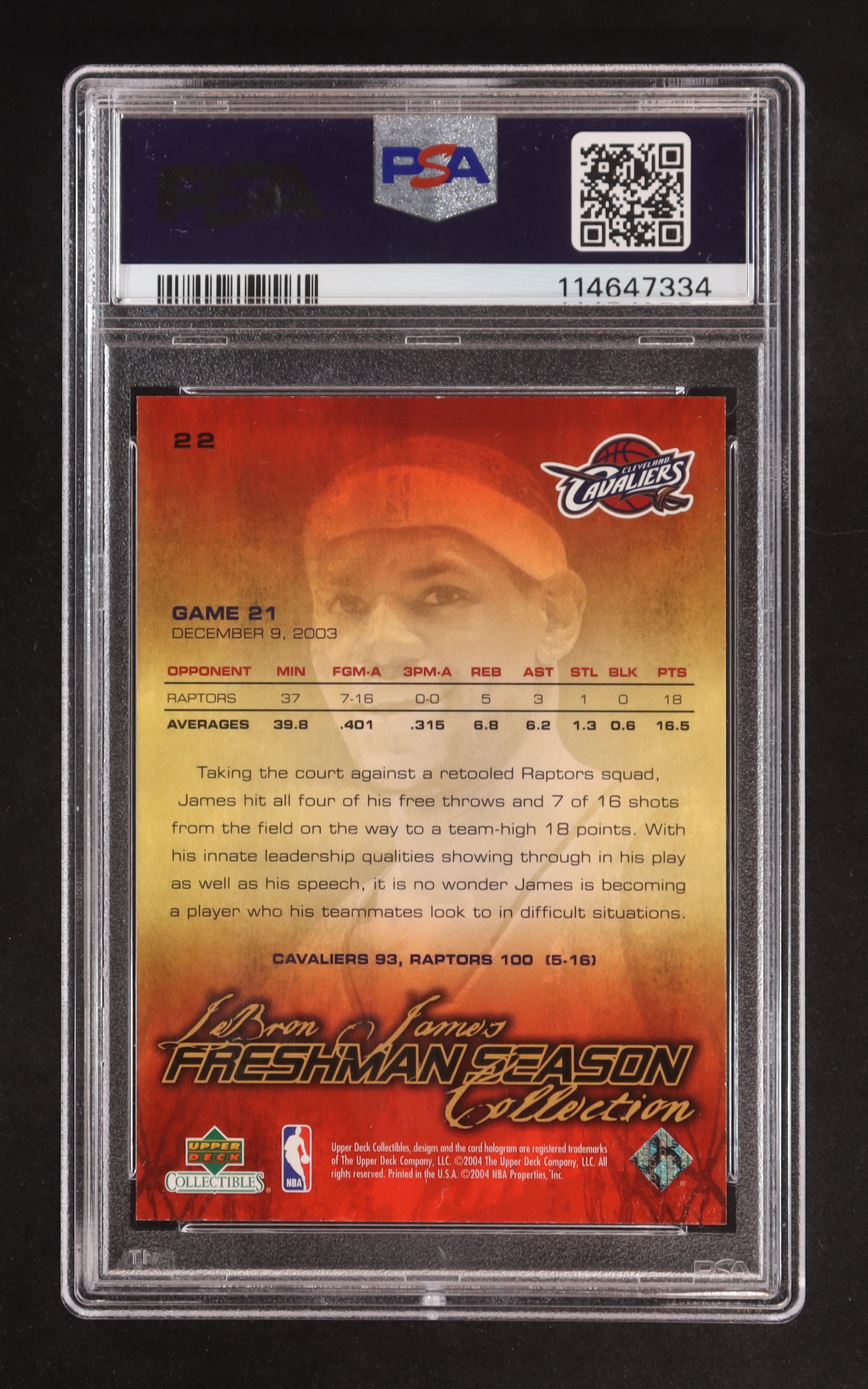 LeBron James 2004 Upper Deck LeBron James Freshman Season #22 (PSA 9) at PristineAuction.com LeBron James 2004 Upper Deck LeBron James Freshman Season #22 (PSA 9) at PristineAuction.com