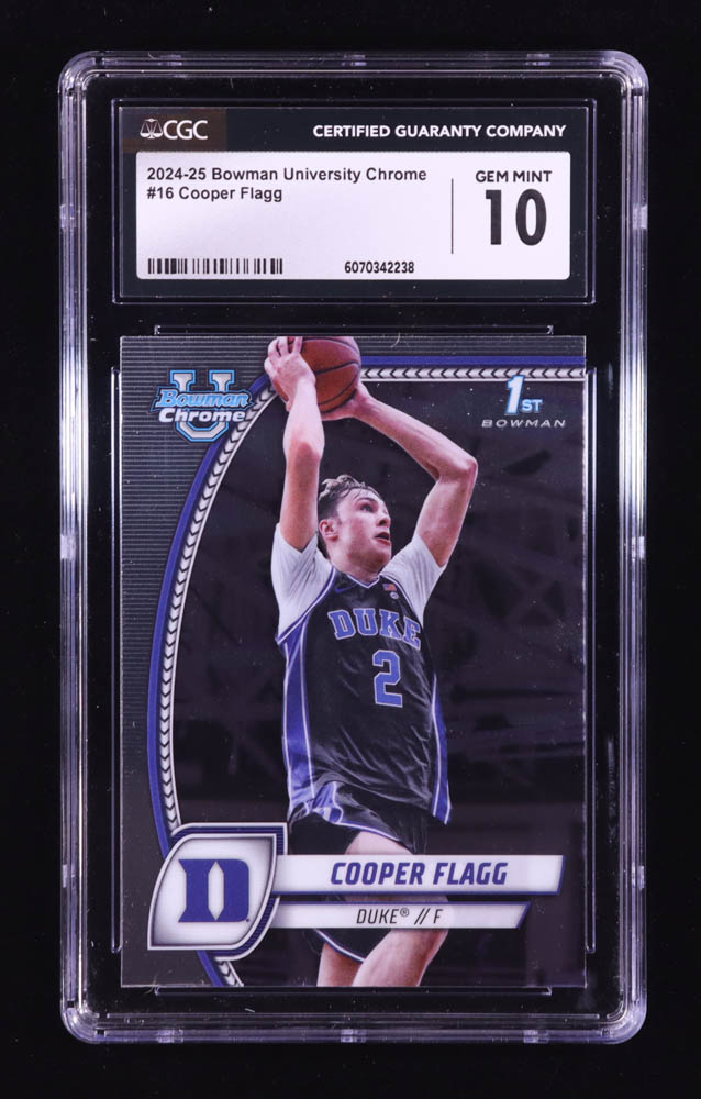 Cooper Flagg 2024-25 Bowman Chrome University #16 RC (CGC 10) at PristineAuction.com Cooper Flagg 2024-25 Bowman Chrome University #16 RC (CGC 10) at PristineAuction.com