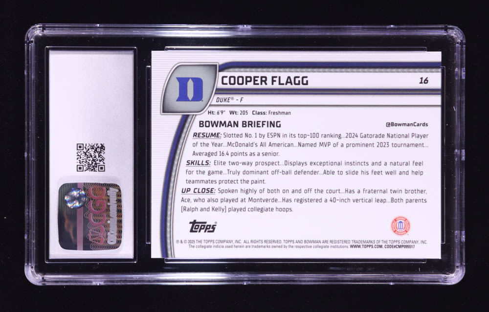 Cooper Flagg 2024-25 Bowman Chrome University #16 RC (CGC 10) at PristineAuction.com Cooper Flagg 2024-25 Bowman Chrome University #16 RC (CGC 10) at PristineAuction.com