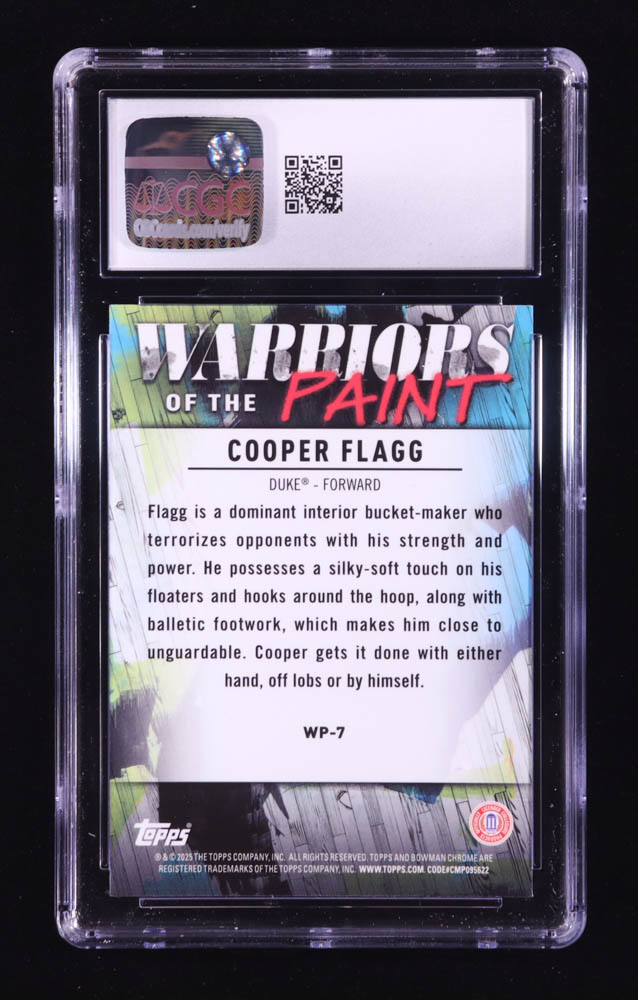 Cooper Flagg 2024-25 Bowman Chrome University Warriors of the Paint #WP7 RC (CGC 10) at PristineAuction.com Cooper Flagg 2024-25 Bowman Chrome University Warriors of the Paint #WP7 RC (CGC 10) at PristineAuction.com