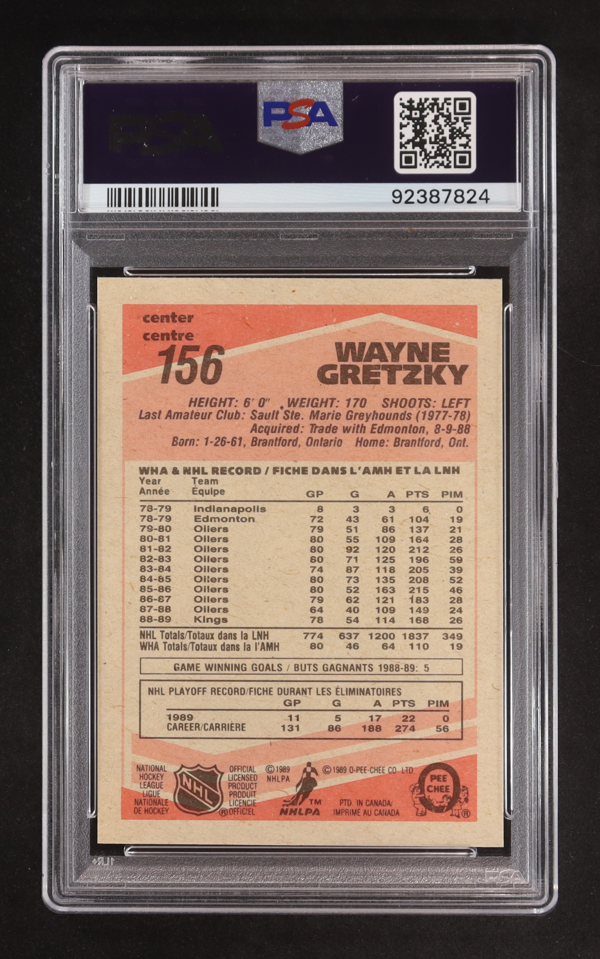 Wayne Gretzky 1989-90 O-Pee-Chee #156 (PSA 9) at PristineAuction.com Wayne Gretzky 1989-90 O-Pee-Chee #156 (PSA 9) at PristineAuction.com
