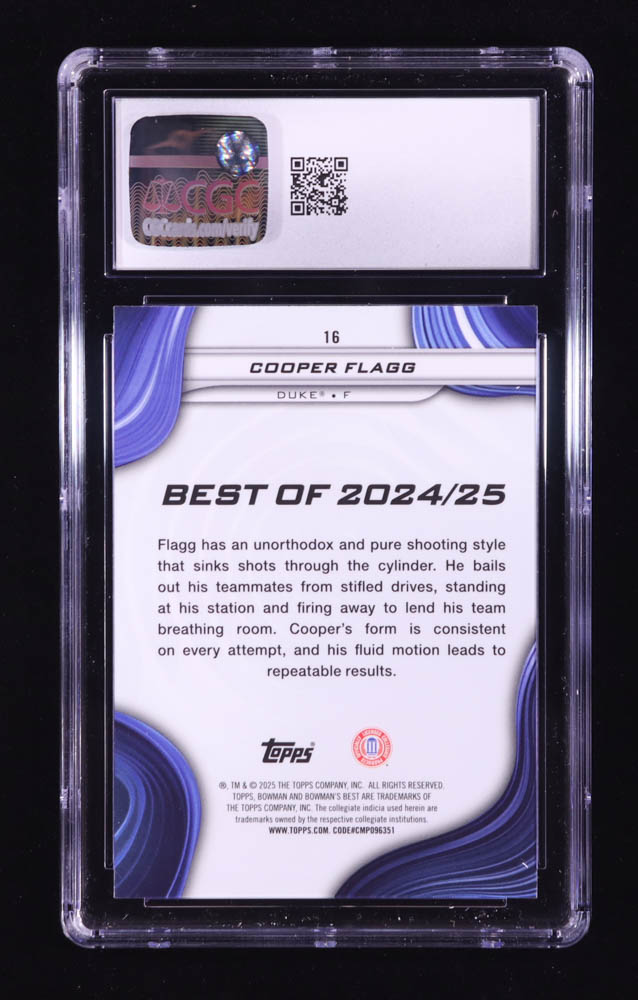 Cooper Flagg 2024-25 Bowman's Best University #16 RC (CGC 10) at PristineAuction.com Cooper Flagg 2024-25 Bowman's Best University #16 RC (CGC 10) at PristineAuction.com