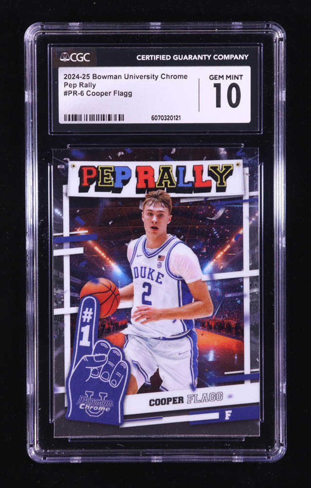 Cooper Flagg 2024-25 Bowman Chrome University Pep Rally #PR6 RC (CGC 10) at PristineAuction.com Cooper Flagg 2024-25 Bowman Chrome University Pep Rally #PR6 RC (CGC 10) at PristineAuction.com