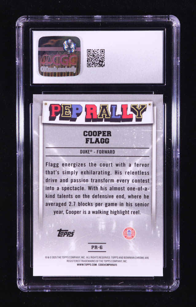 Cooper Flagg 2024-25 Bowman Chrome University Pep Rally #PR6 RC (CGC 10) at PristineAuction.com Cooper Flagg 2024-25 Bowman Chrome University Pep Rally #PR6 RC (CGC 10) at PristineAuction.com