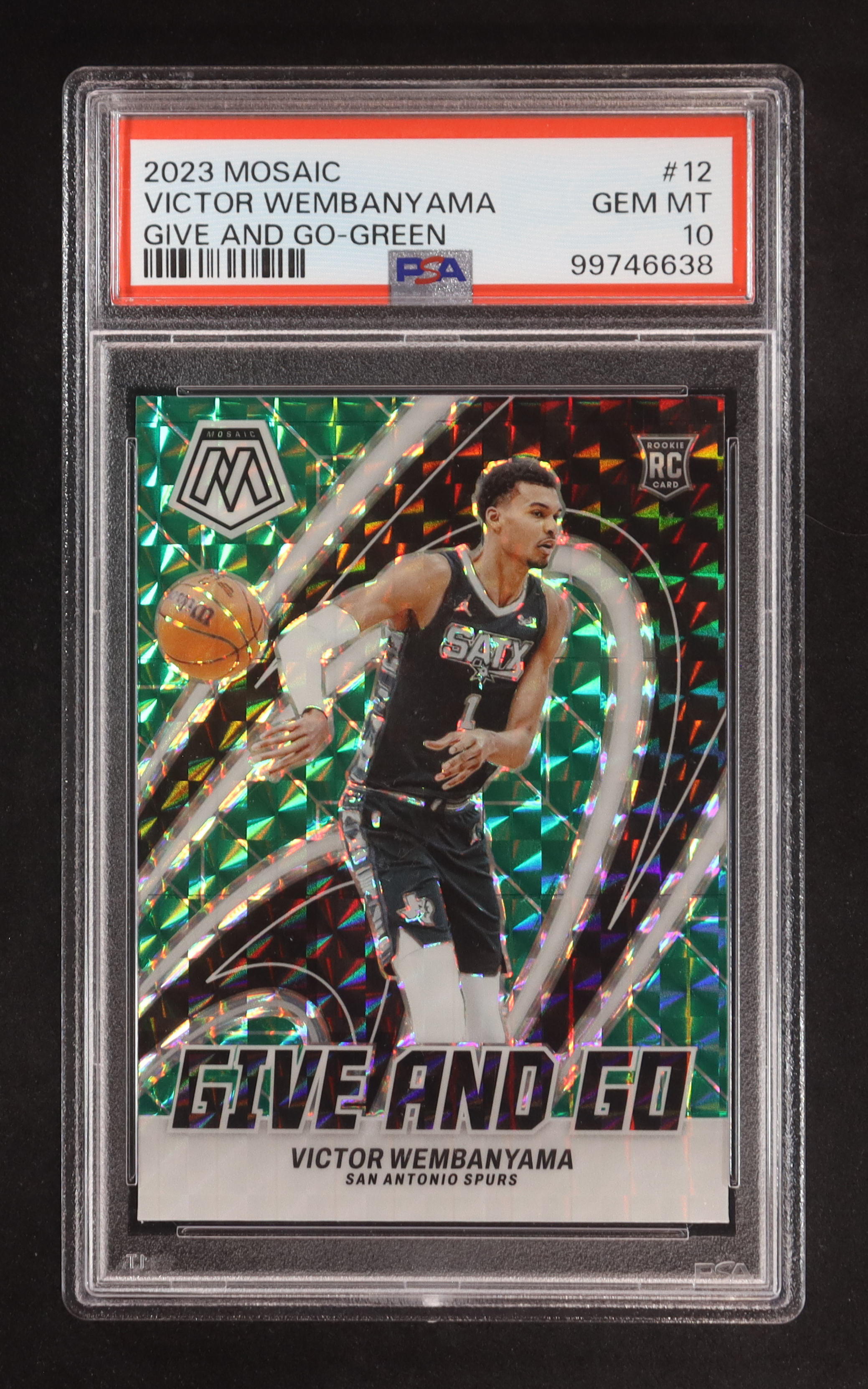 Victor Wembanyama 2023-24 Panini Mosaic Give and Go Mosaic Green #12 RC (PSA 10) at PristineAuction.com Victor Wembanyama 2023-24 Panini Mosaic Give and Go Mosaic Green #12 RC (PSA 10) at PristineAuction.com