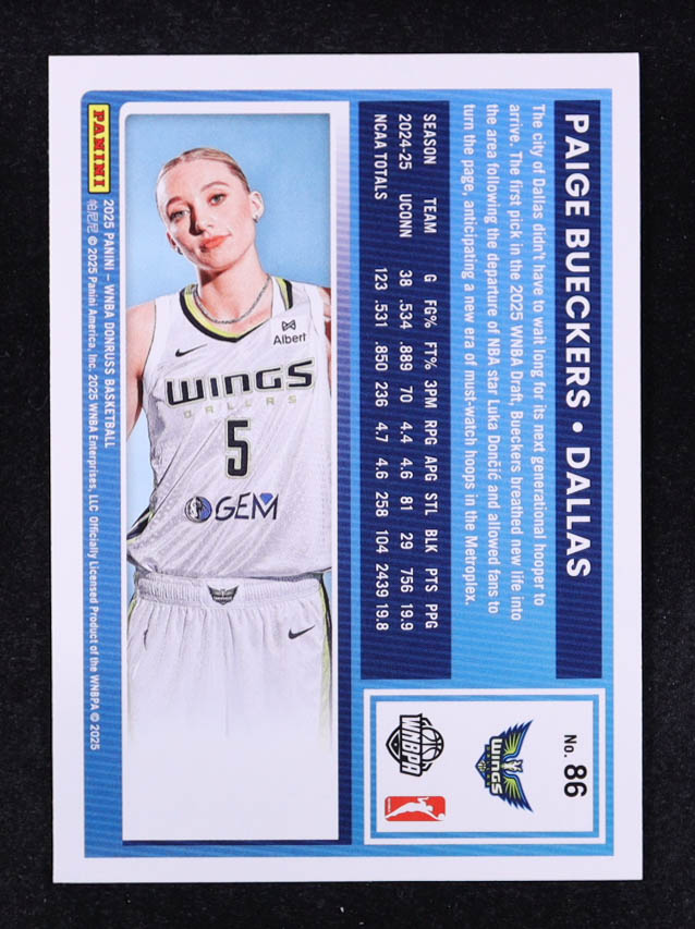 Paige Bueckers 2025 Donruss WNBA Holo #86 RR RC at PristineAuction.com Paige Bueckers 2025 Donruss WNBA Holo #86 RR RC at PristineAuction.com