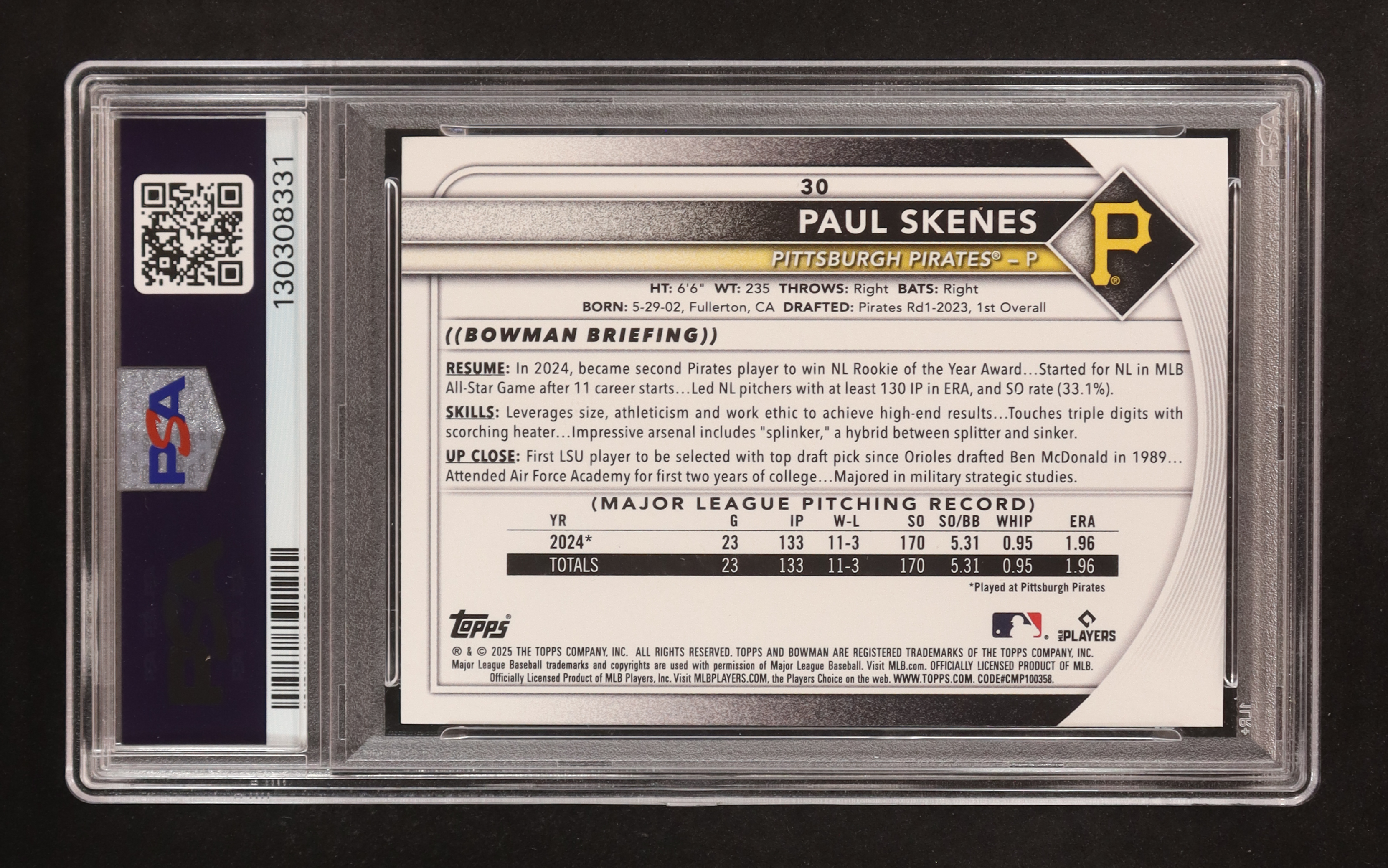 Paul Skenes 2025 Bowman Sky Blue #30 #396/499 (PSA 9) at PristineAuction.com Paul Skenes 2025 Bowman Sky Blue #30 #396/499 (PSA 9) at PristineAuction.com