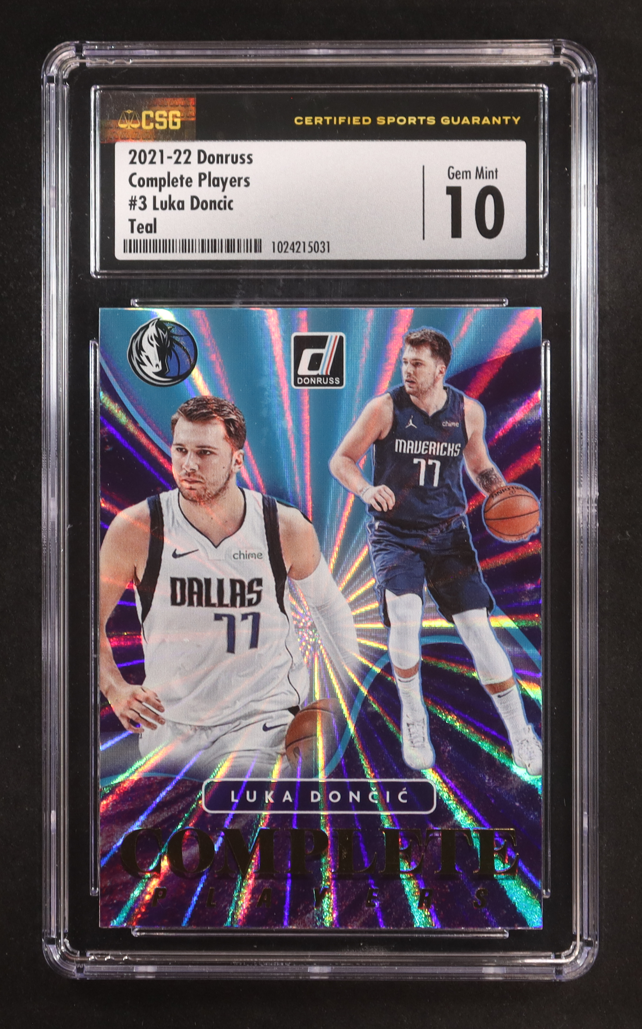 Luka Doncic 2021-22 Donruss Complete Players Holo Teal Laser #3 (CSG 10) at PristineAuction.com Luka Doncic 2021-22 Donruss Complete Players Holo Teal Laser #3 (CSG 10) at PristineAuction.com