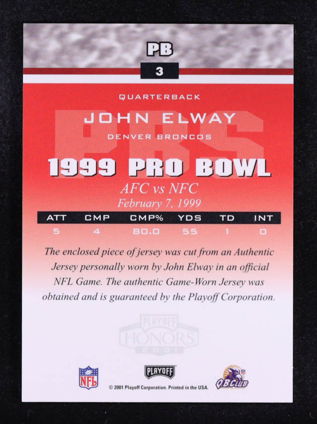 John Elway 2001 Playoff Honors Souvenirs #PB3 at PristineAuction.com John Elway 2001 Playoff Honors Souvenirs #PB3 at PristineAuction.com