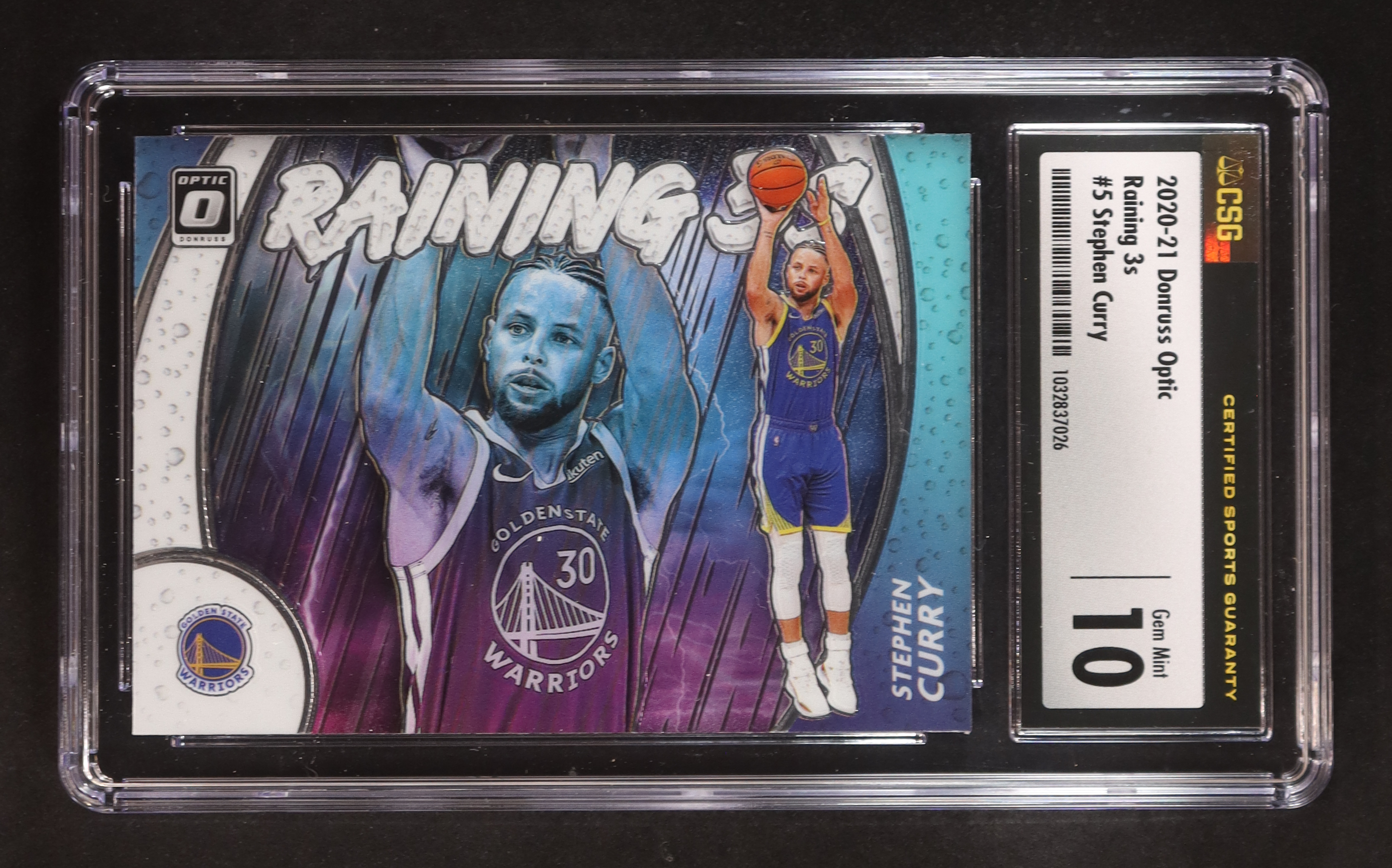 Stephen Curry 2020-21 Donruss Optic Raining 3s #5 (CSG 10) at PristineAuction.com Stephen Curry 2020-21 Donruss Optic Raining 3s #5 (CSG 10) at PristineAuction.com