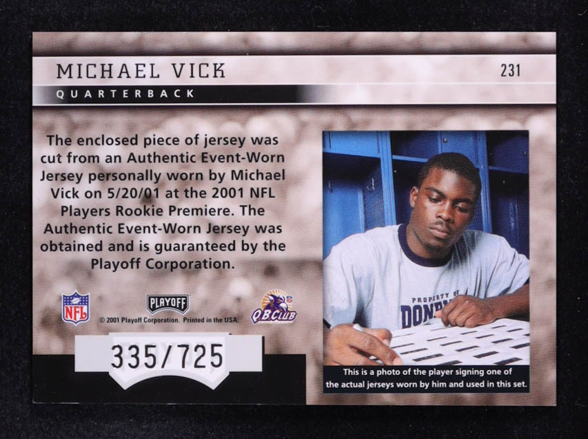 Michael Vick 2001 Playoff Honors #231 Jersey #335/725 RC at PristineAuction.com Michael Vick 2001 Playoff Honors #231 Jersey #335/725 RC at PristineAuction.com