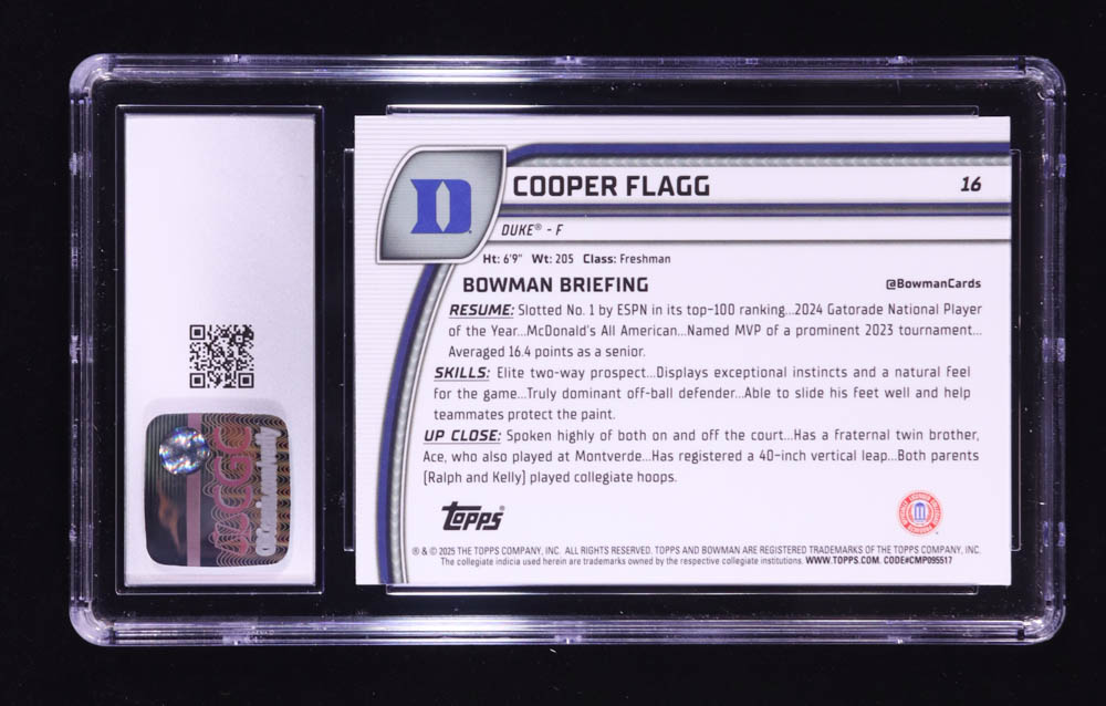Cooper Flagg 2024-25 Bowman Chrome University #16 RC (CGC 10) at PristineAuction.com Cooper Flagg 2024-25 Bowman Chrome University #16 RC (CGC 10) at PristineAuction.com