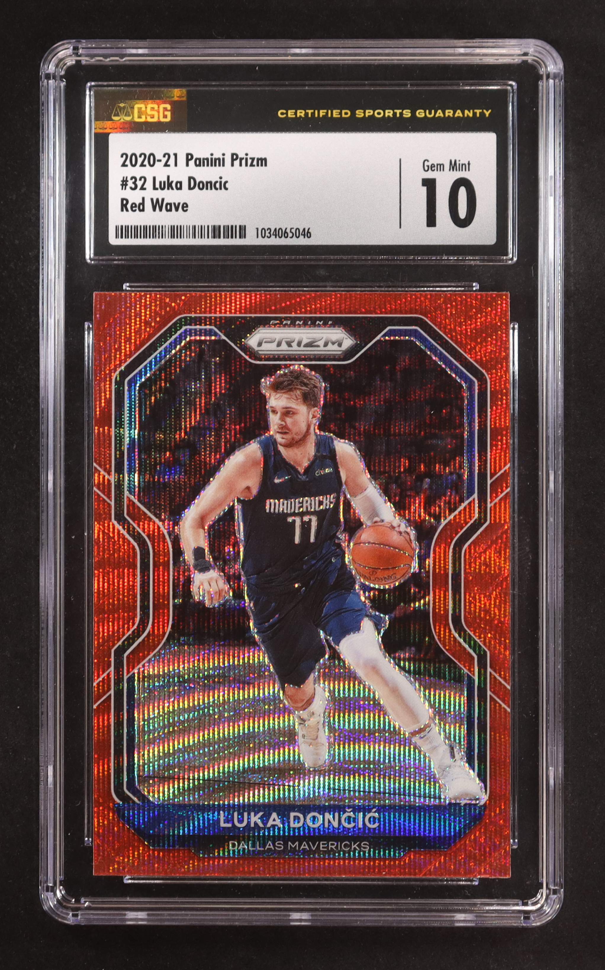 Luka Doncic 2020-21 Panini Prizm Prizms Ruby Wave #32 (CSG 10) at PristineAuction.com Luka Doncic 2020-21 Panini Prizm Prizms Ruby Wave #32 (CSG 10) at PristineAuction.com