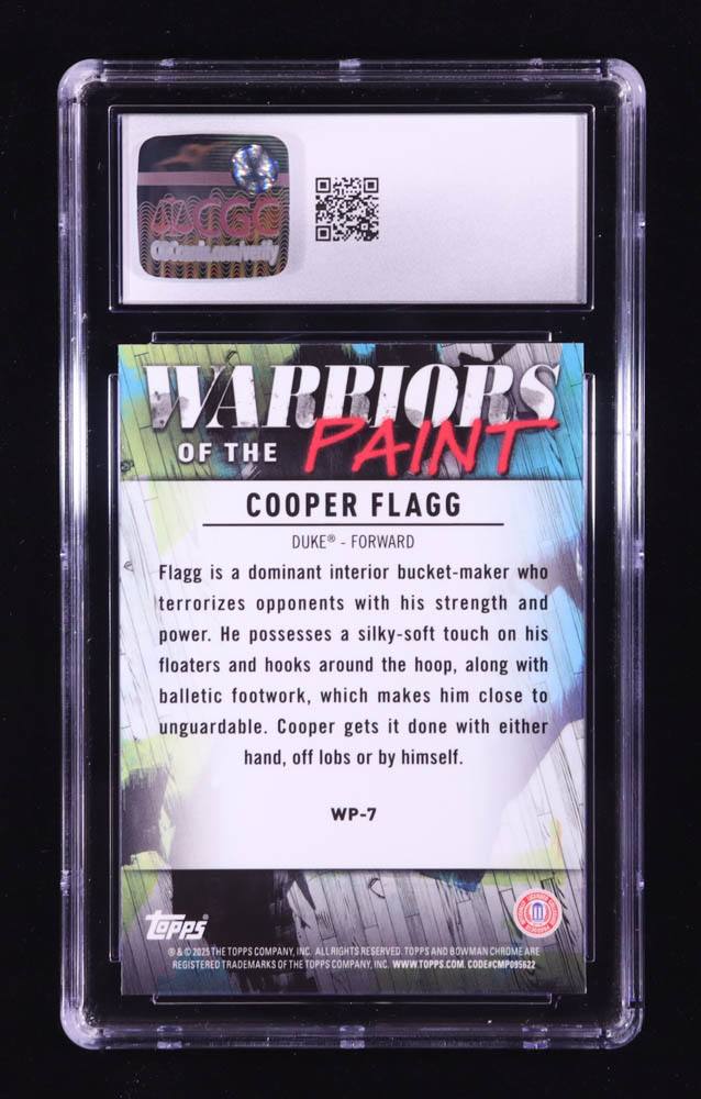 Cooper Flagg 2024-25 Bowman Chrome University Warriors of the Paint #WP7 RC (CGC 10) at PristineAuction.com Cooper Flagg 2024-25 Bowman Chrome University Warriors of the Paint #WP7 RC (CGC 10) at PristineAuction.com