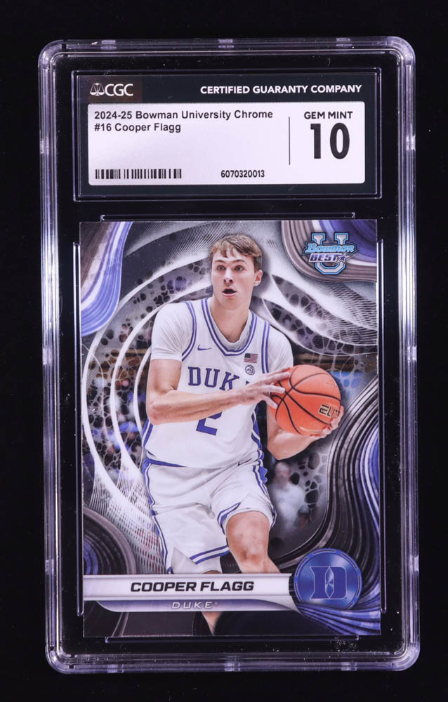 Cooper Flagg 2024-25 Bowman's Best University #16 RC (CGC 10) at PristineAuction.com Cooper Flagg 2024-25 Bowman's Best University #16 RC (CGC 10) at PristineAuction.com