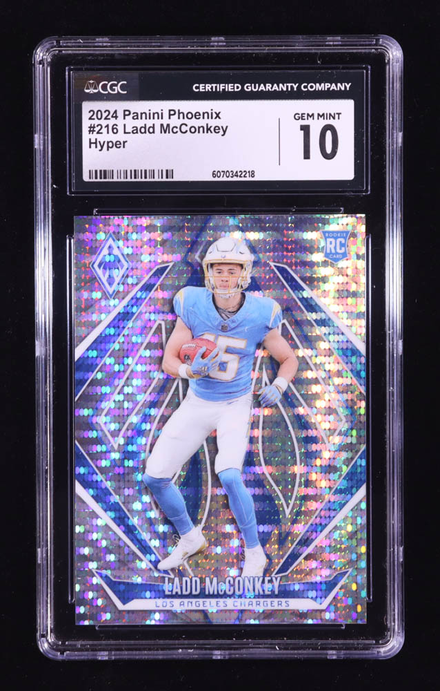 Ladd McConkey 2024 Panini Phoenix Hyper #216 RC (CGC 10) at PristineAuction.com Ladd McConkey 2024 Panini Phoenix Hyper #216 RC (CGC 10) at PristineAuction.com