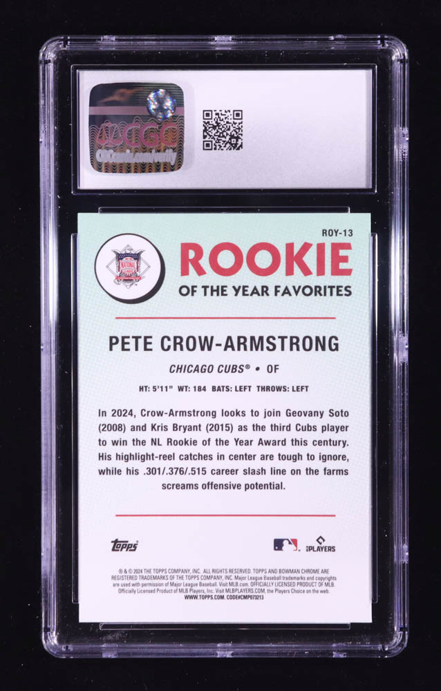 Pete Crow-Armstrong 2024 Bowman Chrome Rookie of the Year Favorites #ROY13 RC (CGC 10) at PristineAuction.com Pete Crow-Armstrong 2024 Bowman Chrome Rookie of the Year Favorites #ROY13 RC (CGC 10) at PristineAuction.com