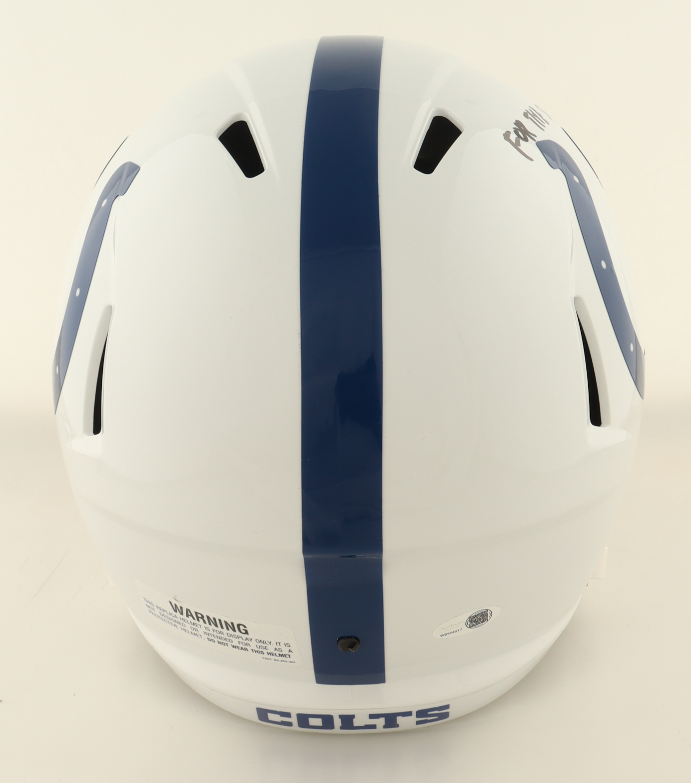 Riley Leonard Signed Colts Full-Size Speed Helmet Inscribed "For The Shoe" (JSA) at PristineAuction.com Riley Leonard Signed Colts Full-Size Speed Helmet Inscribed "For The Shoe" (JSA) at PristineAuction.com