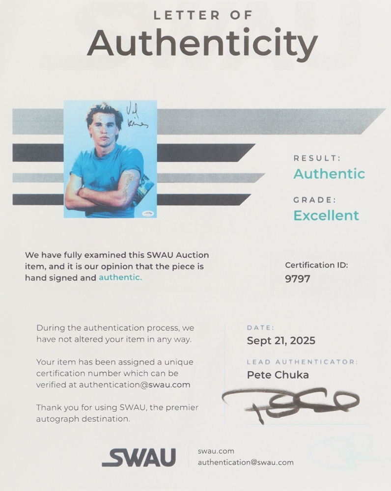 Val Kilmer Signed "Real Genius" 8x10 Photo (ACOA & SWAU) at PristineAuction.com Val Kilmer Signed "Real Genius" 8x10 Photo (ACOA & SWAU) at PristineAuction.com