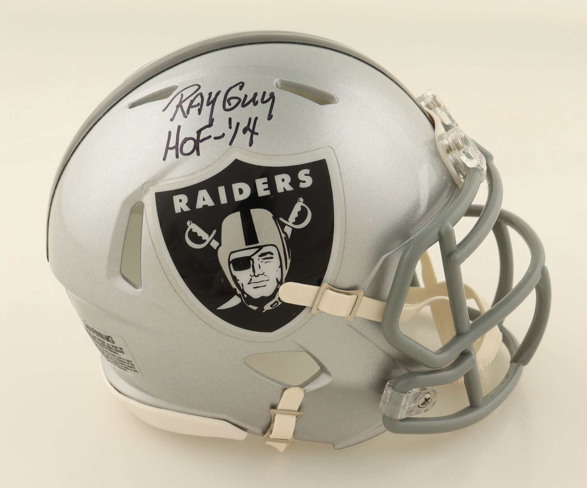 Ray Guy Signed Raiders Speed Mini Helmet Inscribed "HOF '14" (Schwartz) at PristineAuction.com Ray Guy Signed Raiders Speed Mini Helmet Inscribed "HOF '14" (Schwartz) at PristineAuction.com