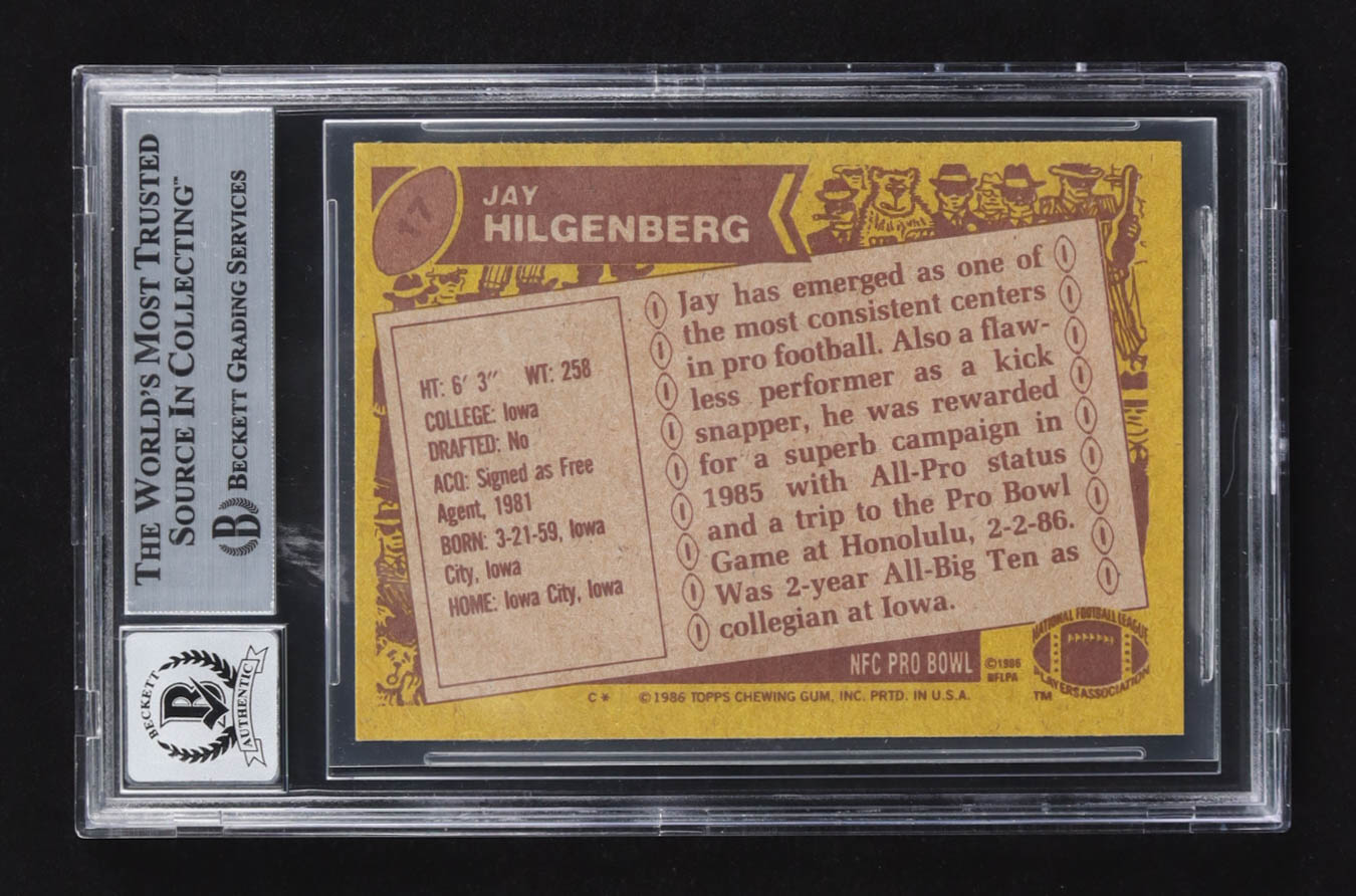 Jay Hilgenberg Signed 1986 Topps #17 (BGS | BGS Autograph Graded 10) at PristineAuction.com Jay Hilgenberg Signed 1986 Topps #17 (BGS | BGS Autograph Graded 10) at PristineAuction.com